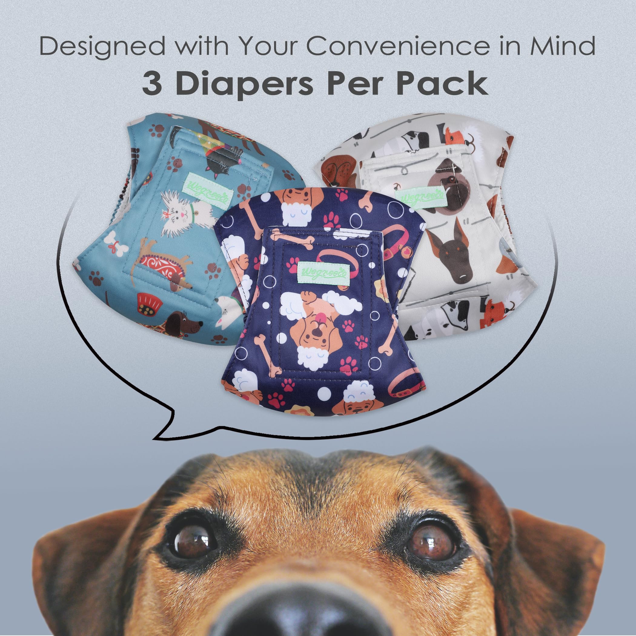 Wegreeco Washable Male Dog Belly Band (Stylish Pattern)- Pack Of 3 - Washable Male Dog Belly Wrap, Dog Diapers Male (Lovely Dogs, X-Small)