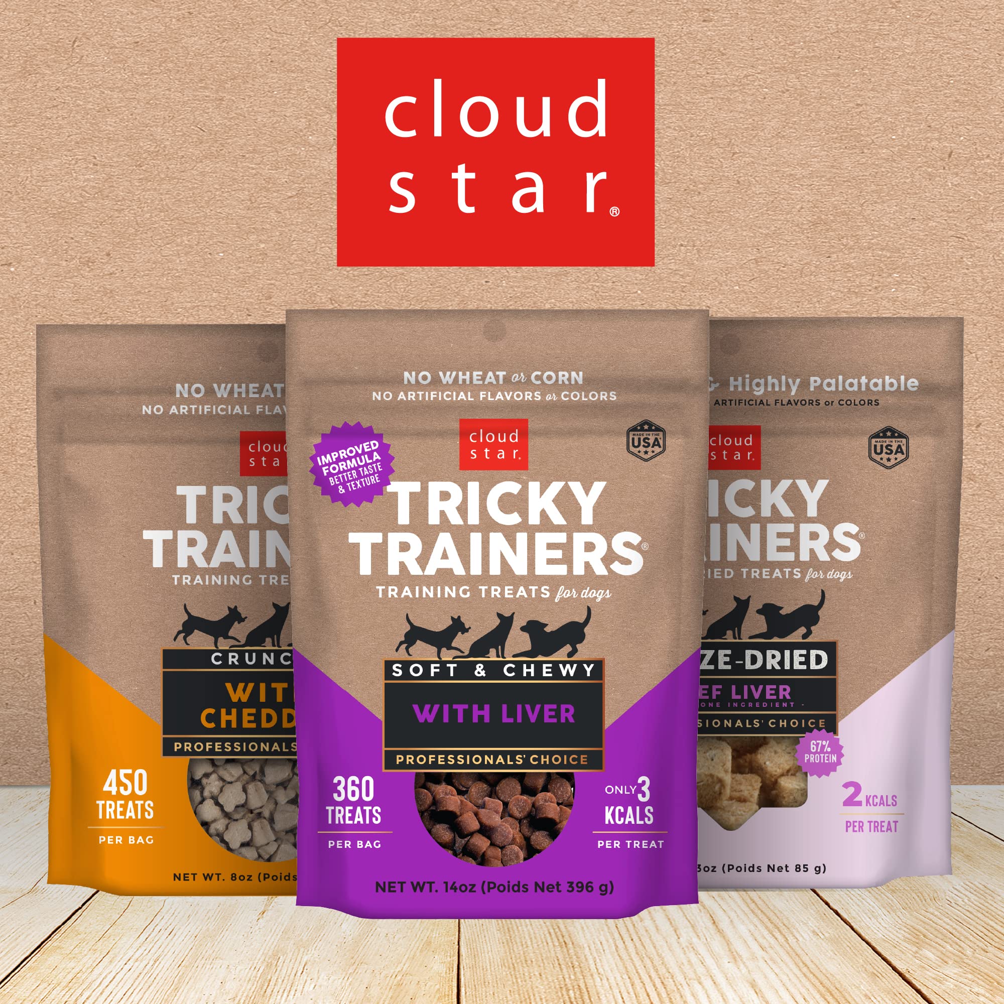 Cloud Star Tricky Trainers Chewy Dog Treats - Whole Grain Soft for Adult & Puppy