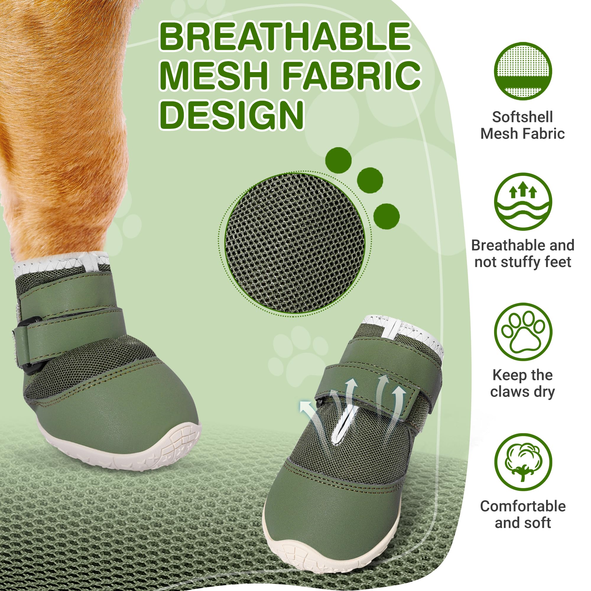 Dcoagt Dog Shoes Mesh Breathable Dog Boots & Paw Protectors For Hot Pavement Summer Winter Snow, 360 Anti-Slip Dog Booties For S