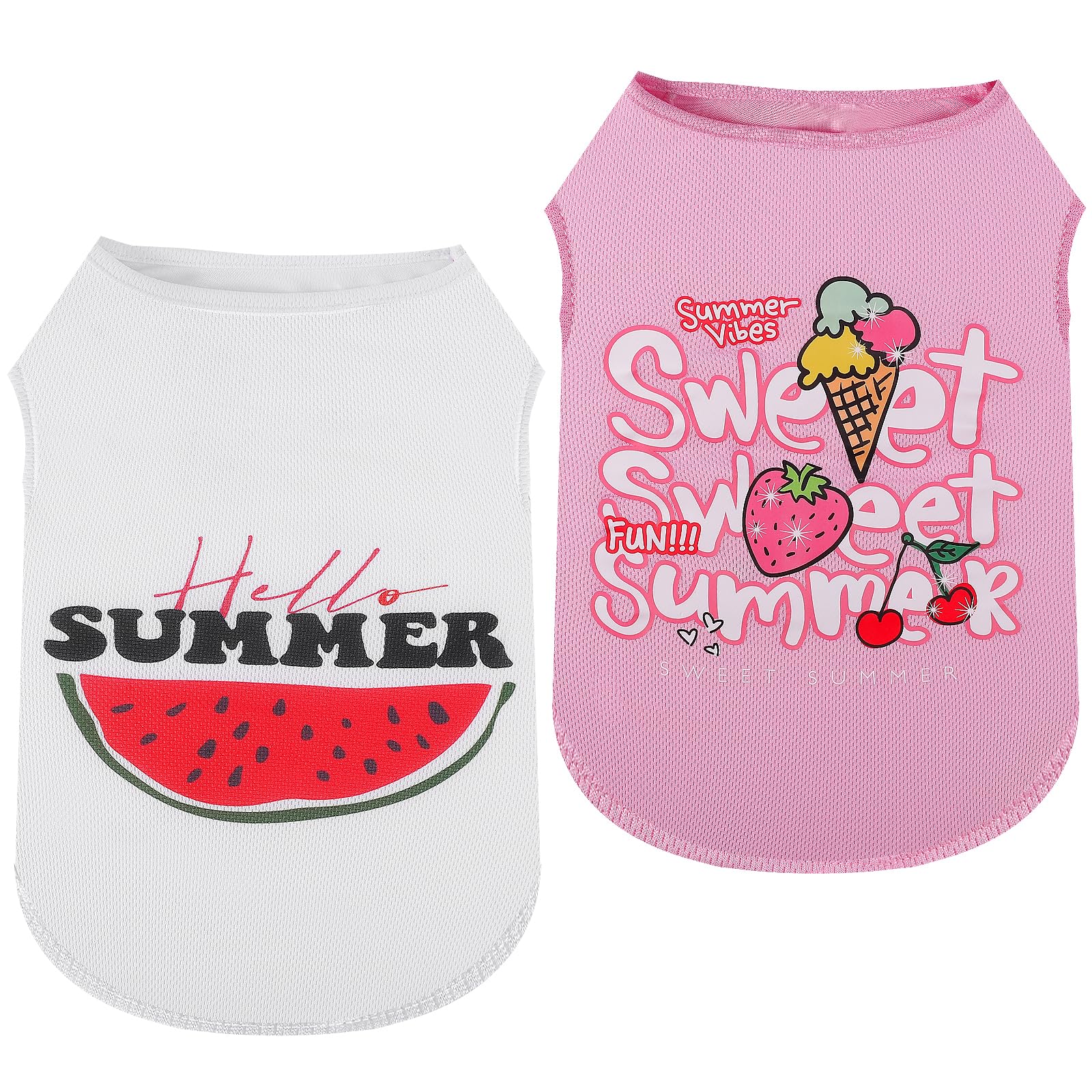 2 Pack Dog Shirt For Small Dogs - Cute Puppy Sleeveless Stripe Vest T-Shirt Summer Funny Fruit Print Dog Clothes Lightweight And