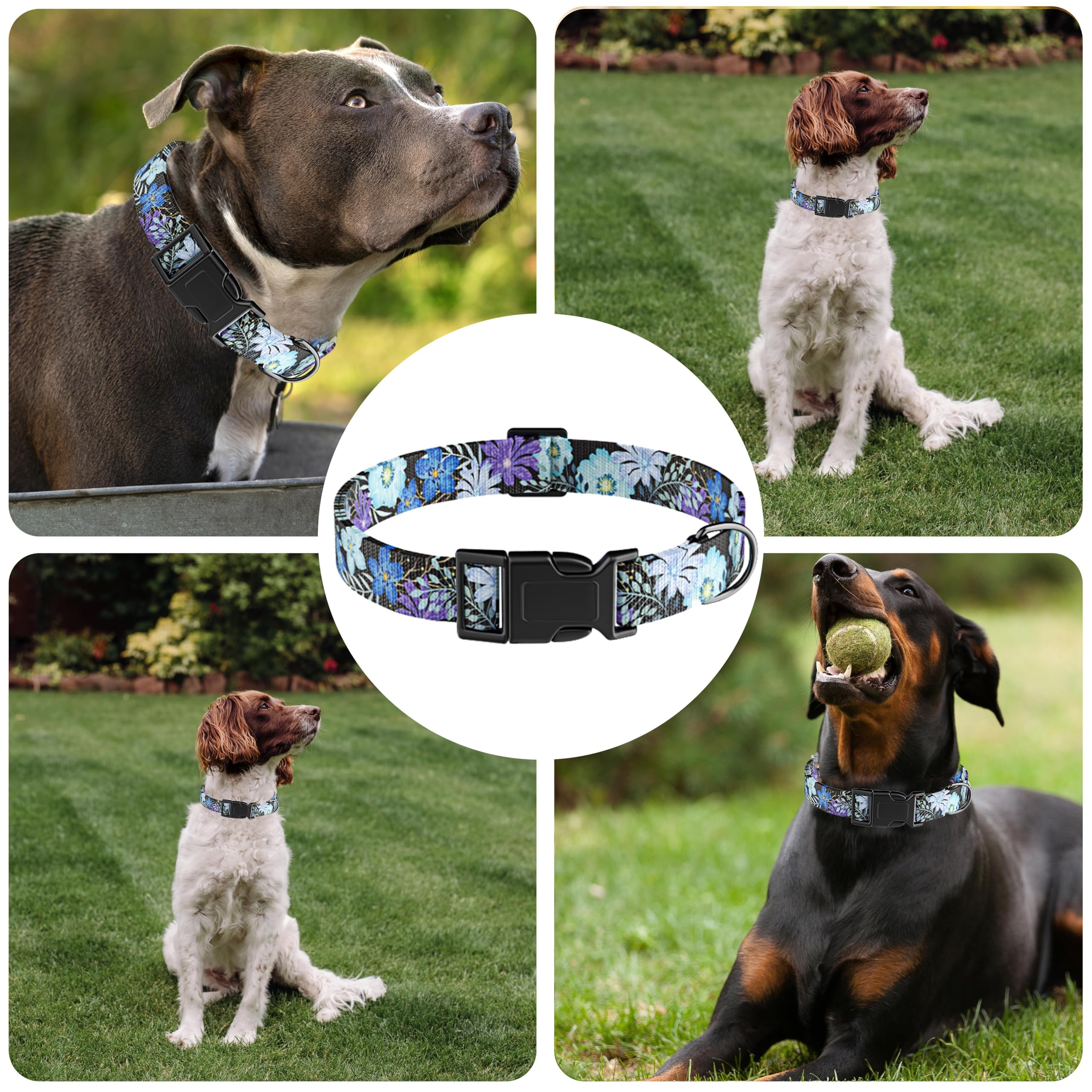 Seyezo Dog Collar For Boys Girls, Floral Puppy Collar For Small Medium Large Dogs, Adjustable Floral Pattern Soft Pet Collar Wit
