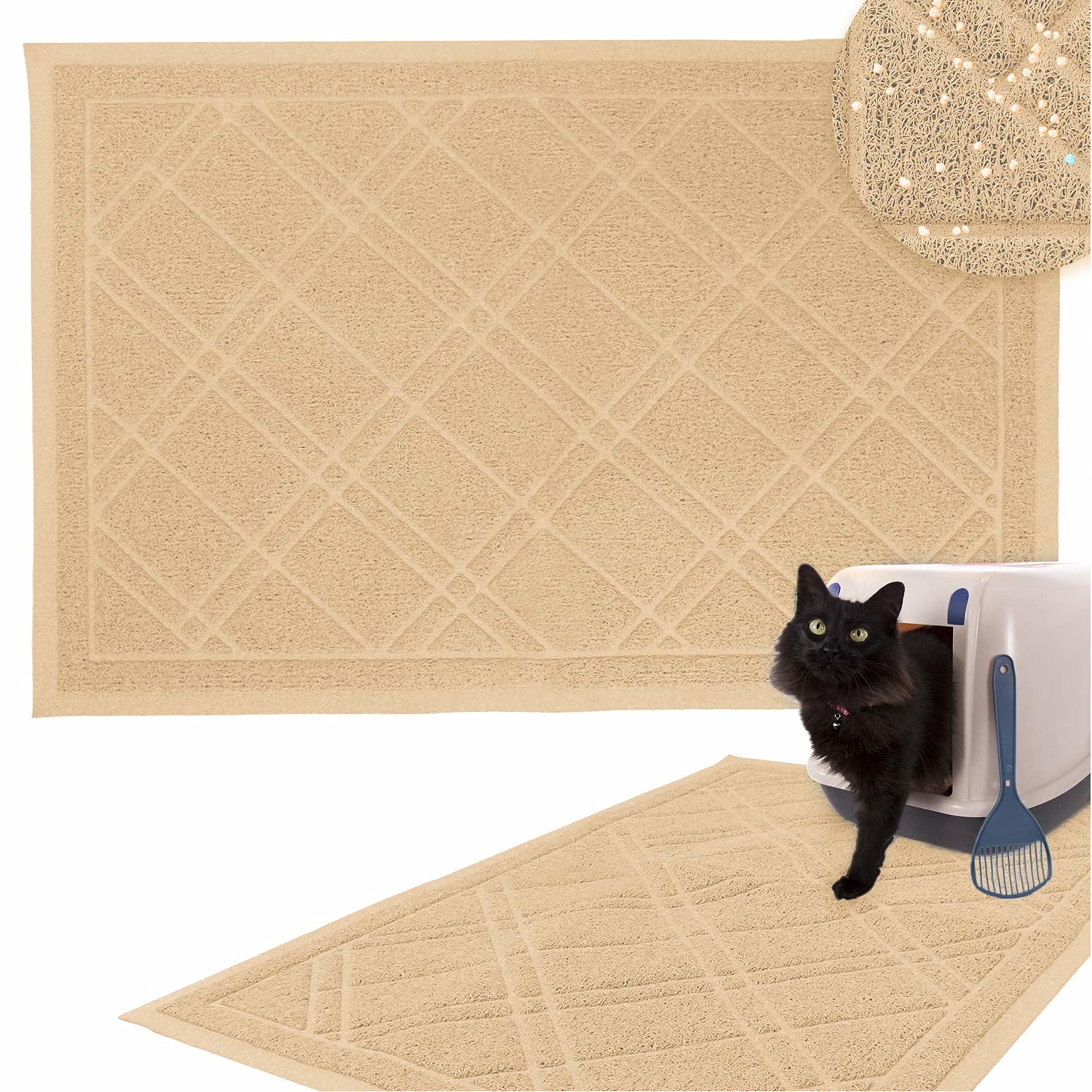 Downtown Pet Supply - Padded Non-Slip Cat Litter Mat - Waterproof For All Litter Types - Beige Large 35 In X 42 In