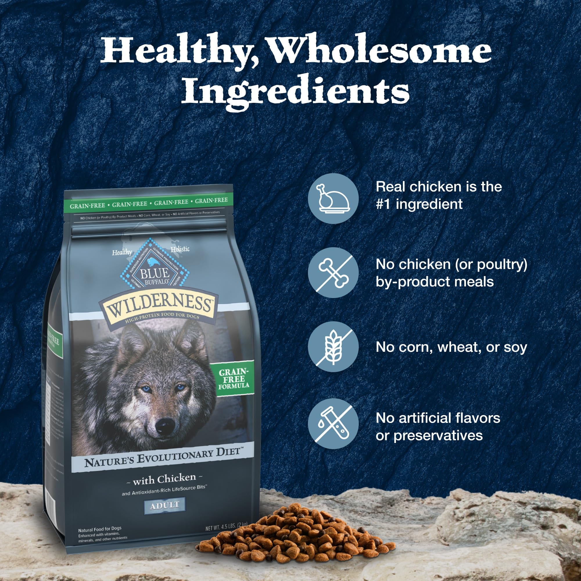 Blue Buffalo Wilderness Adult High-Protein Dry Dog Food with Real Chicken, Grain-Free, Made in the USA with Natural Ingredients,