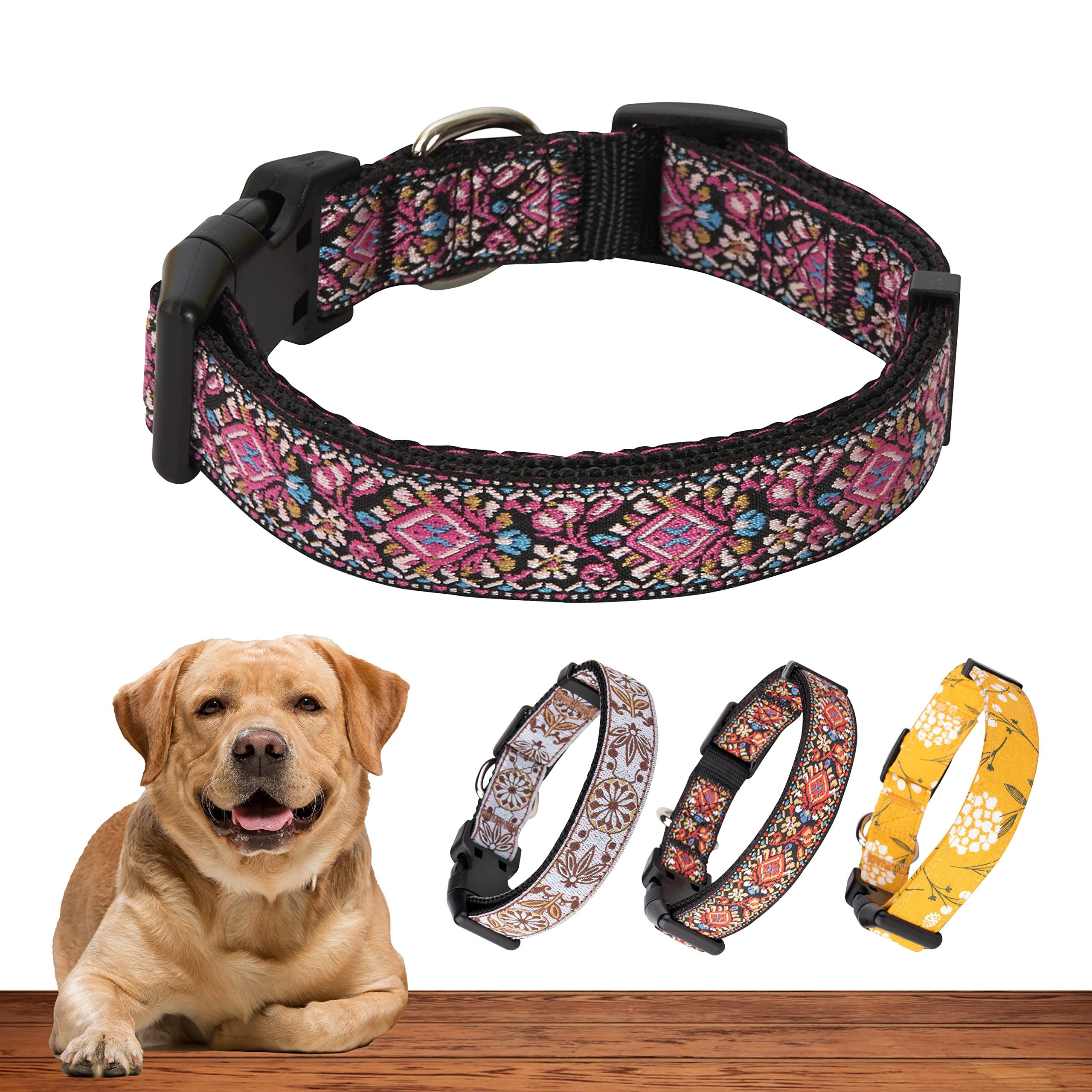 Dog Collar For Small Medium & Large Dogs - Woven Pattern On Long Lasting, Adjustable And Strong Puppy Quick Release Buckle, Qual