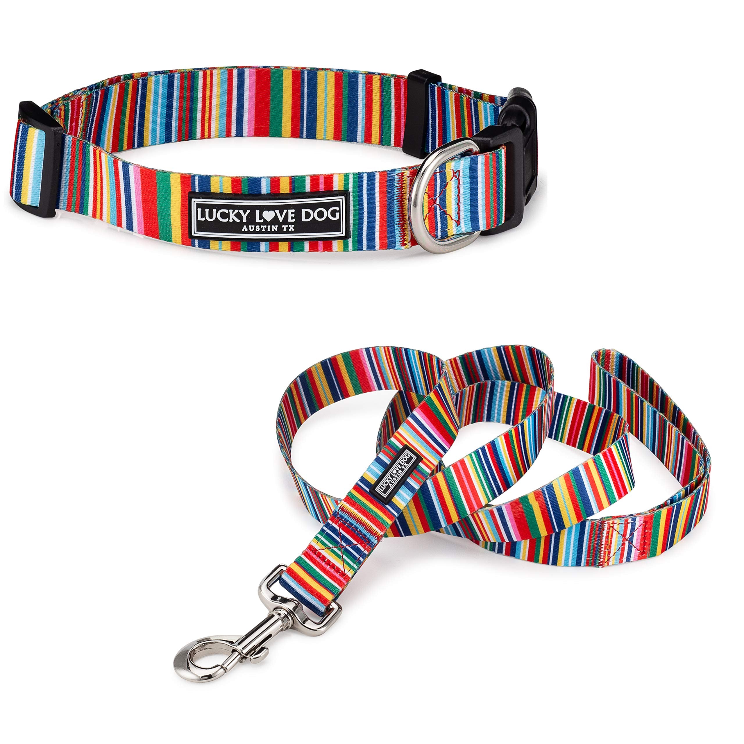Lucky Love Dog Combo Set, Rainbow Big Dog Collar & Leash Set For Large Dogs, Colorful Matching Collar And Leash Set For Girl Or 