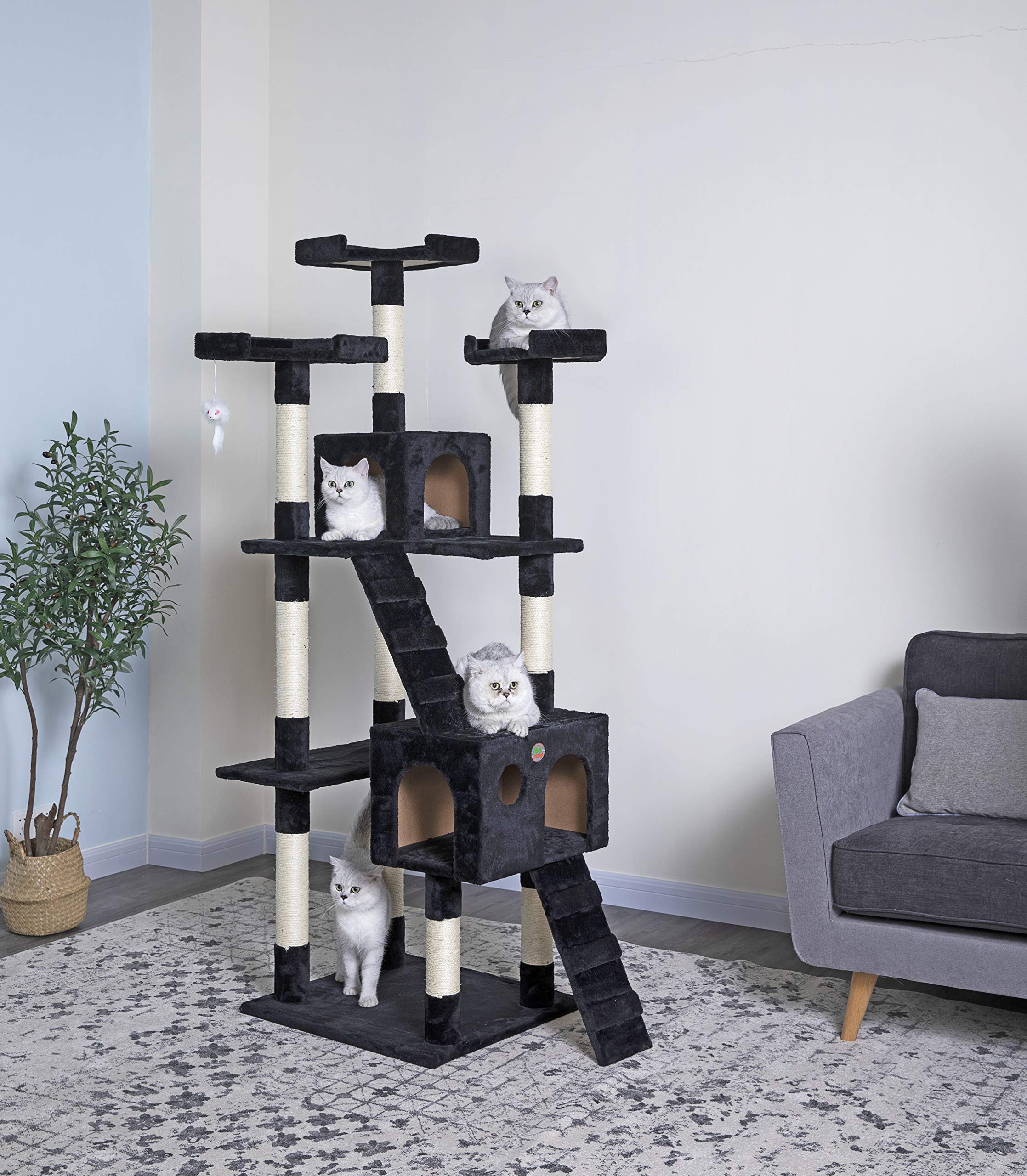 Go Pet Club 72'' Tall Cat Tree Tower With Cat Condos - Large Cat Tree - Cat Tower For Indoor Cats - Play Scratch Hide Climb Acti