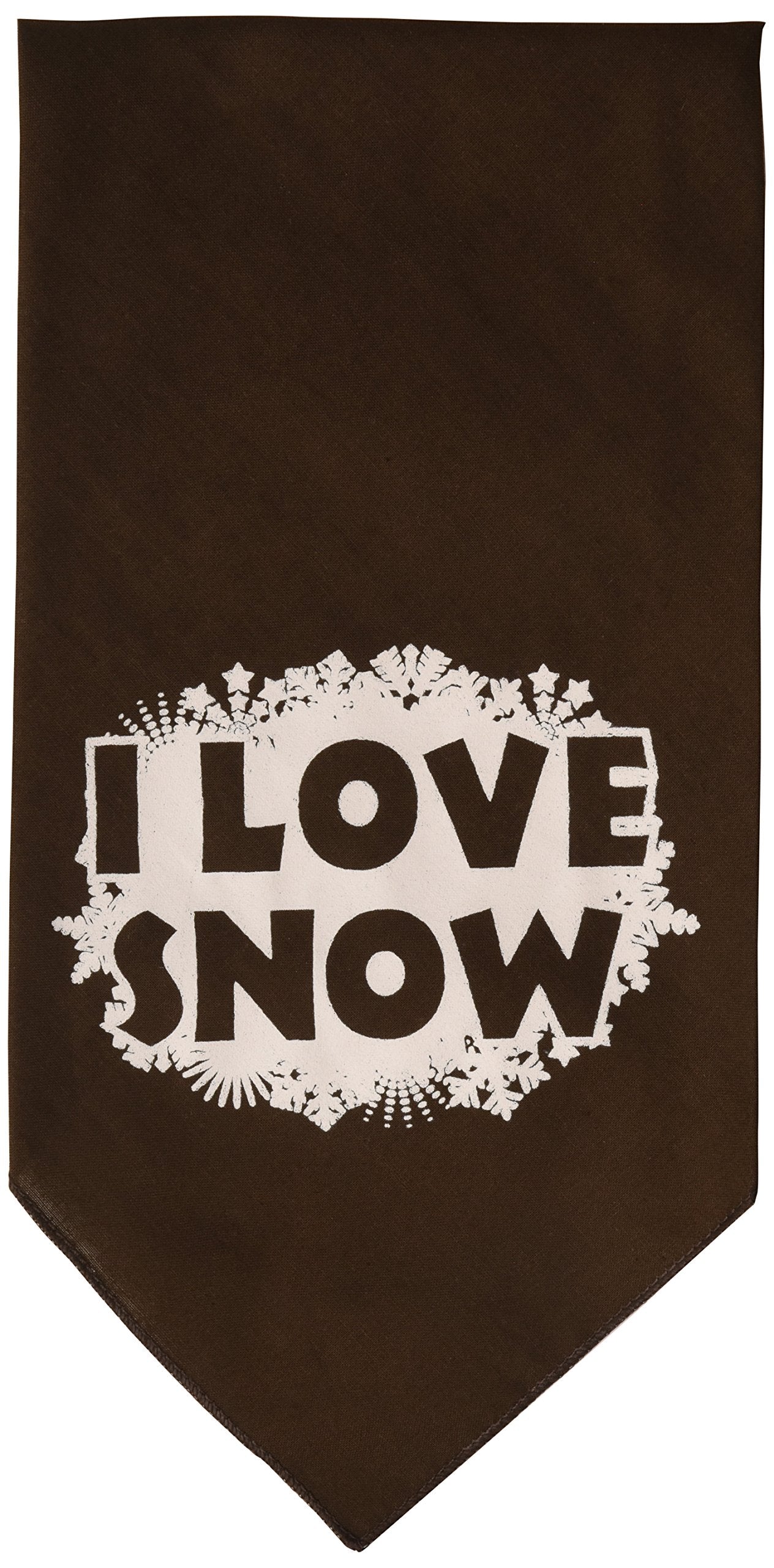 Christmas Pet and Dog Bandana Screen Printed, &quot;I Love Snow&quot; Cocoa Large