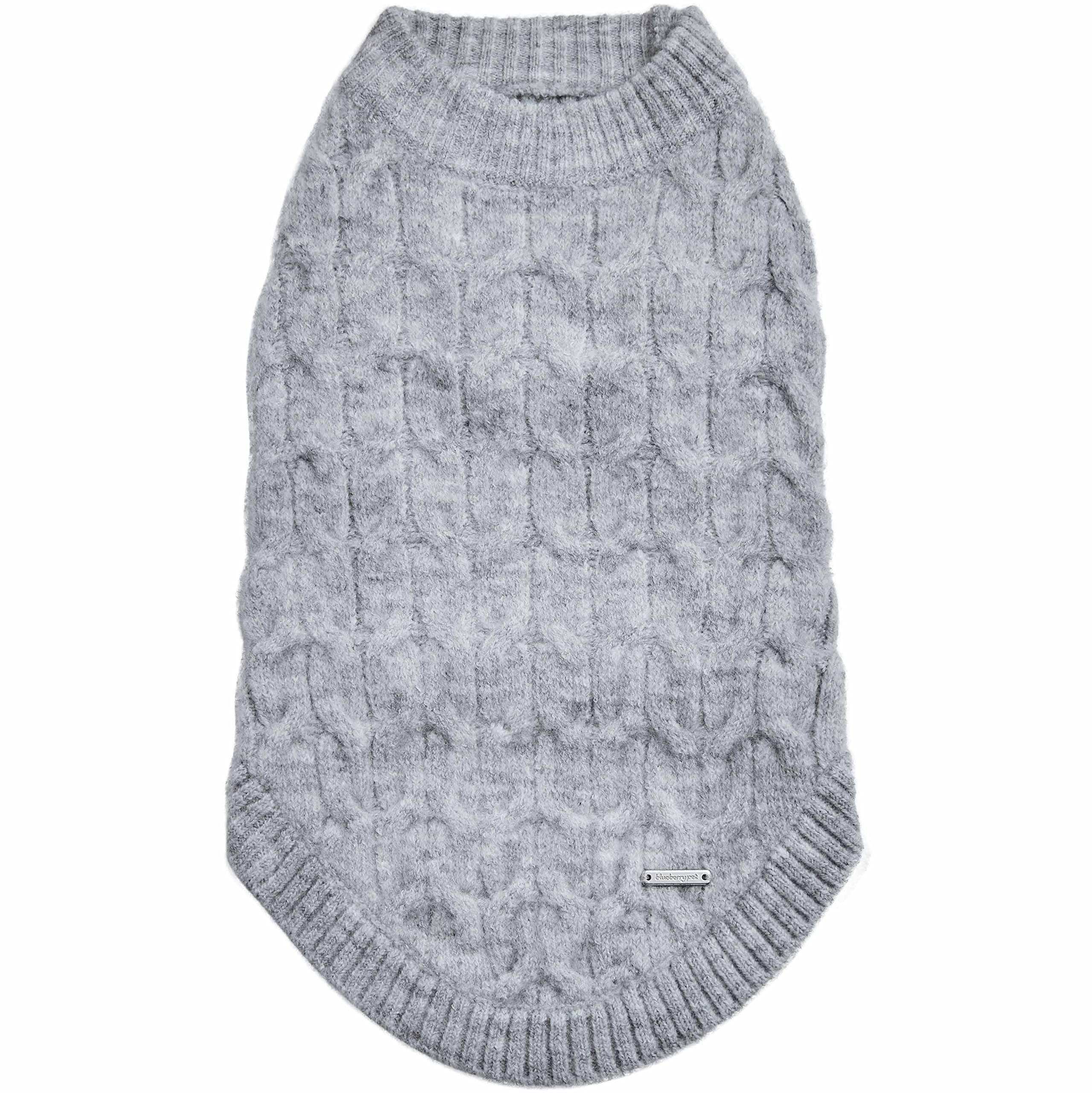 Blueberry Pet Dog Sweater, Christmas Sweater, Classic Fuzzy Knit Pullover, Heather Grey, 12'' Back Length, Small Dog Sweater, Sw