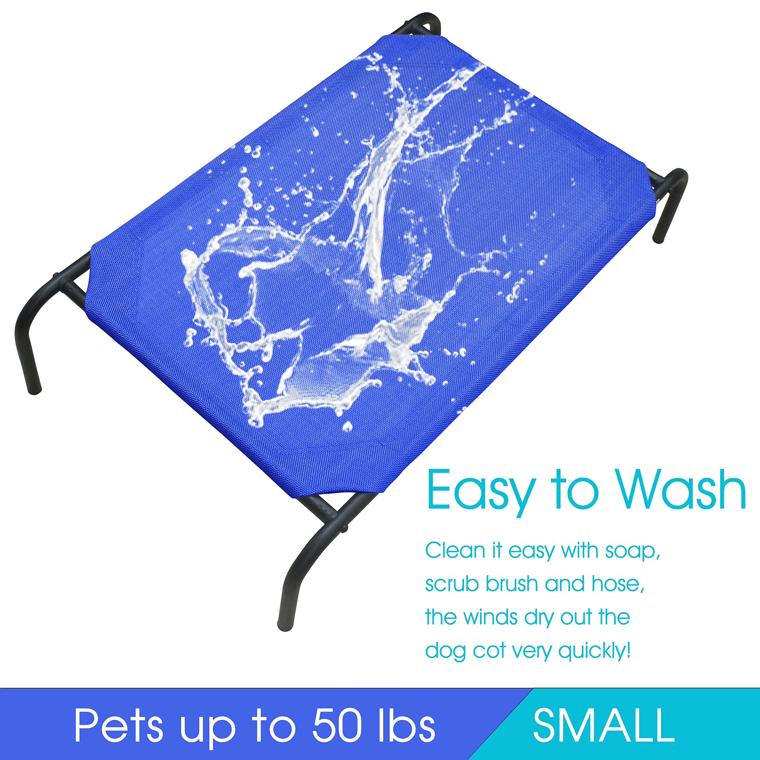 Phyex Heavy Duty Steel-Framed Portable Elevated Pet Bed, Elevated Cooling Pet Cot, 33'' L X 19'' W X 7.5'' H(S, Blue)