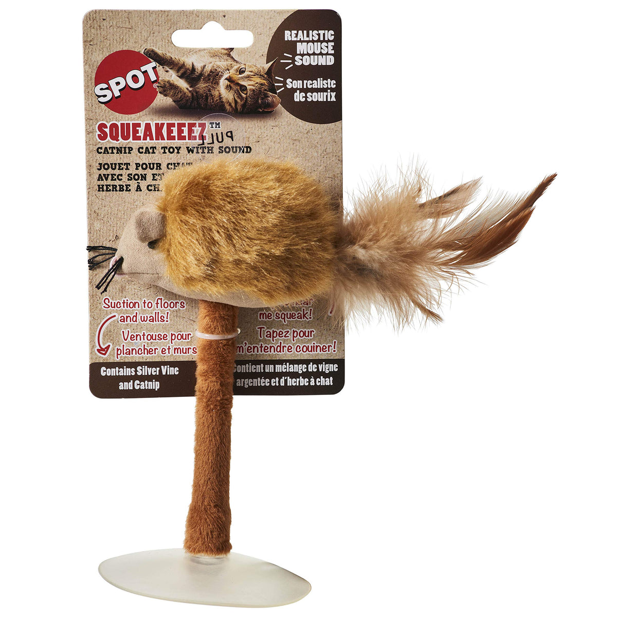 Squeakeeez Mouse Assorted/Touch Activated/Realistic Mouse Sound/With Catnip And Silver Vine Blend/Suction Cup Cat Toy