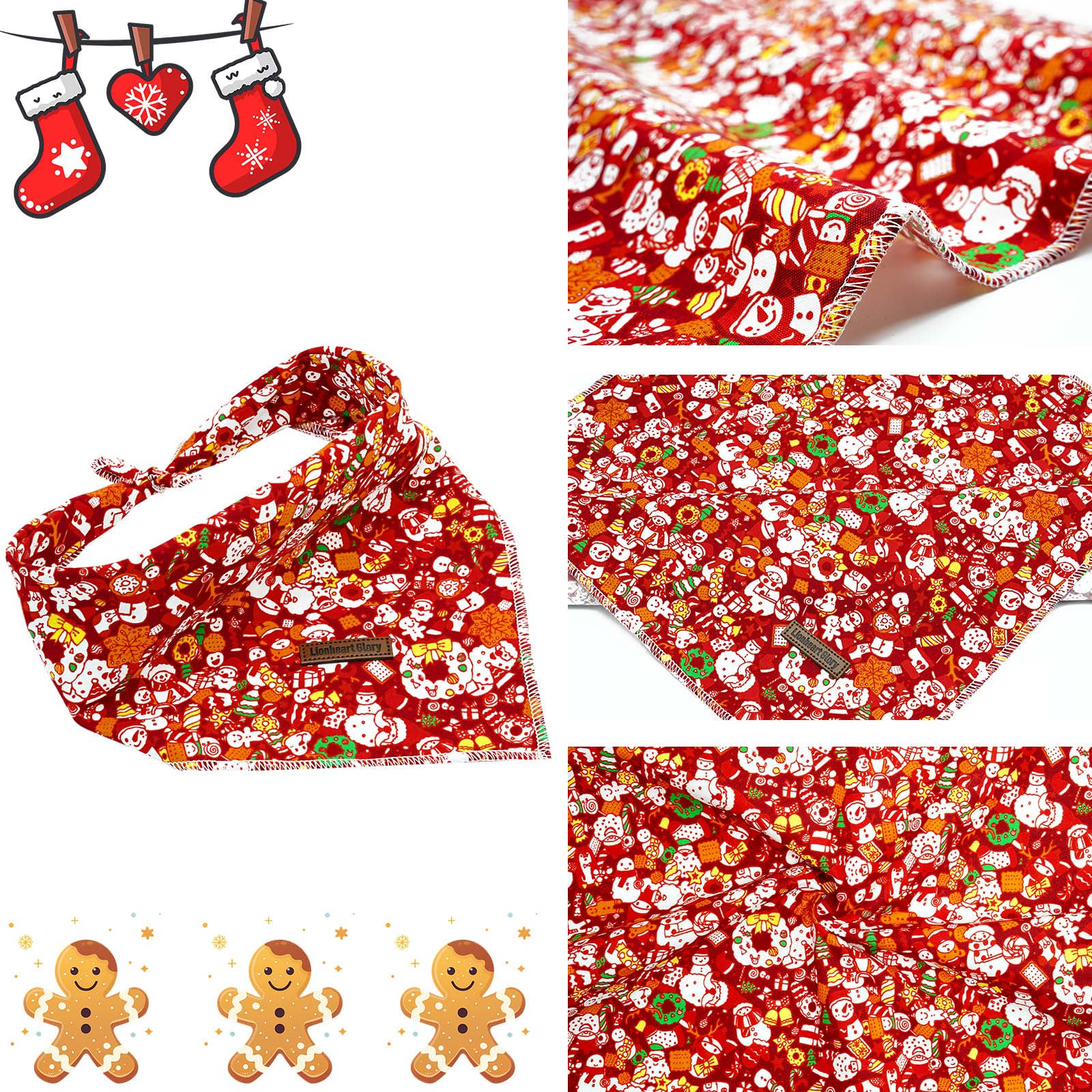 Lionheart Red Dog Bandana - Soft, Washable Square Scarf, Adjustable For Small Dogs 1 Pack