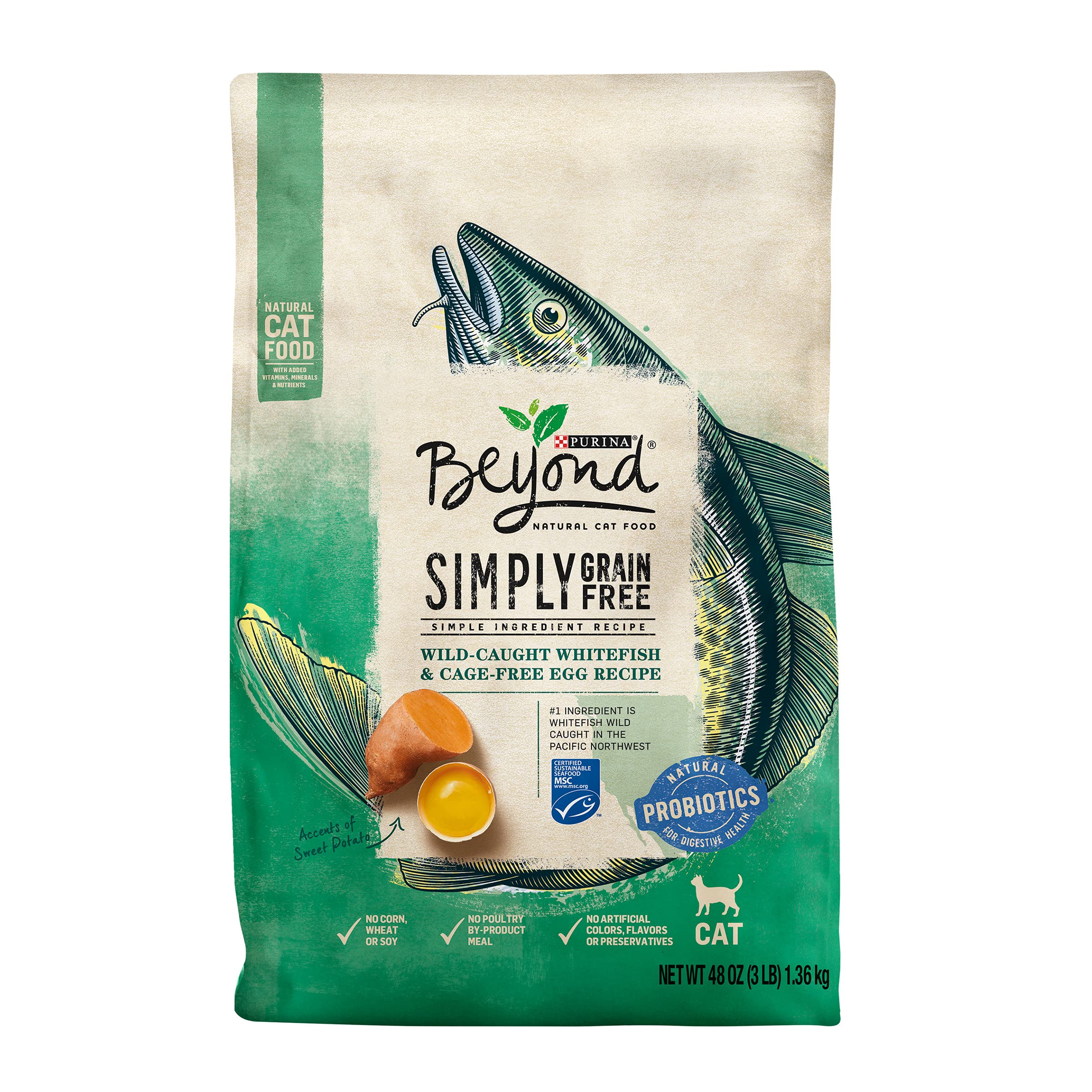 Purina Beyond Natural Grain Free Dry Cat Food Whitefish and Egg Recipe with Added Vitamins, Minerals and Nutrients - 3 lb. Bag