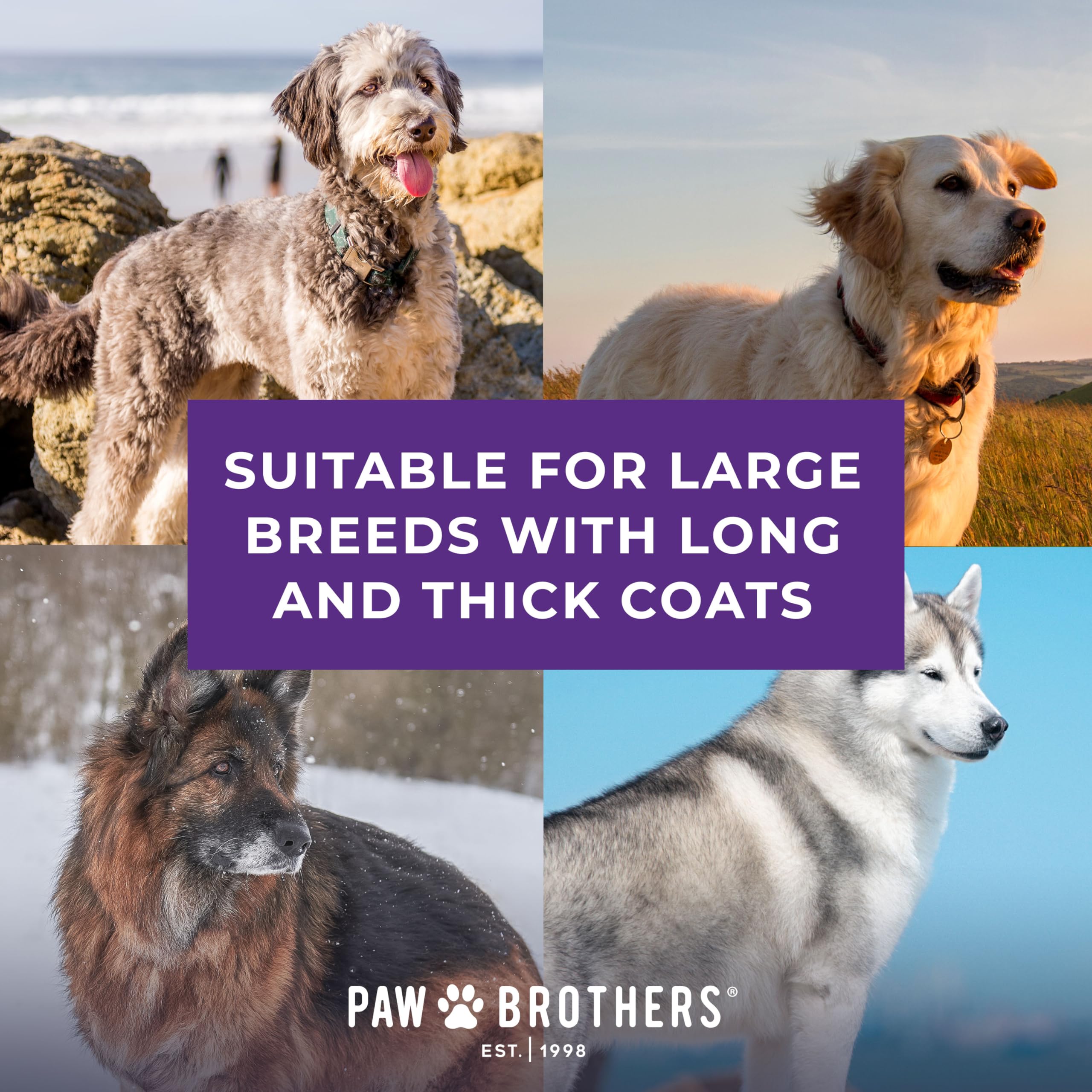 Paw Brothers Soft Pin Flat Slicker Brush For Dogs, Professional Grade Brush For Large Dogs, Coated Tips, Gentle On Skin, Remove Tangles And Mats, Maximum Coverage, Large