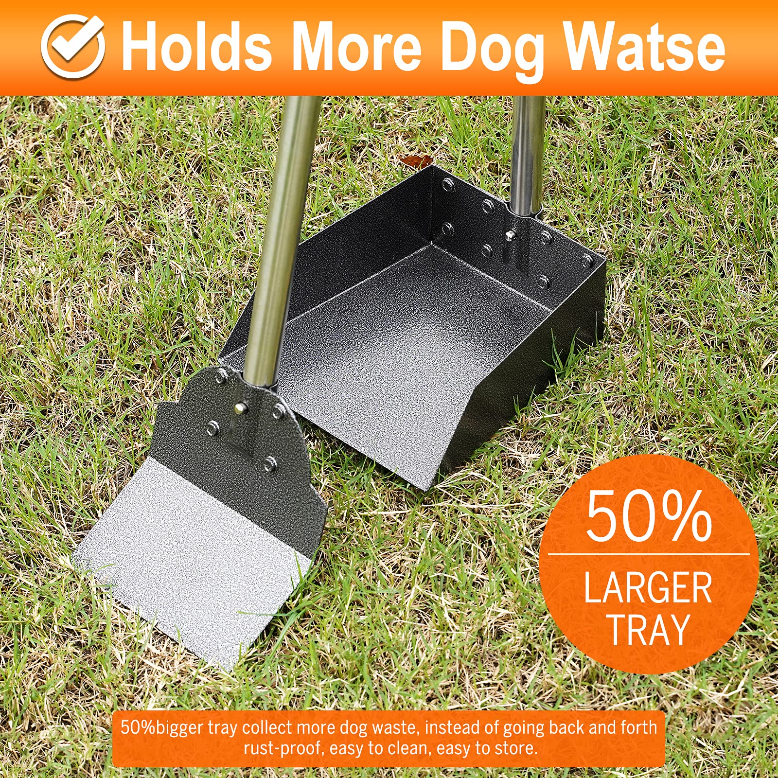 Luffwell Dog Pooper Scooper, Adjustable Handle Poop Scooper With Tray,Rake And Spade Set Of 3, Steel Stainless Poop Scoop For Medium Large Dogs And Pet Waste On Grass, Dirt And Gravel (Large Size)
