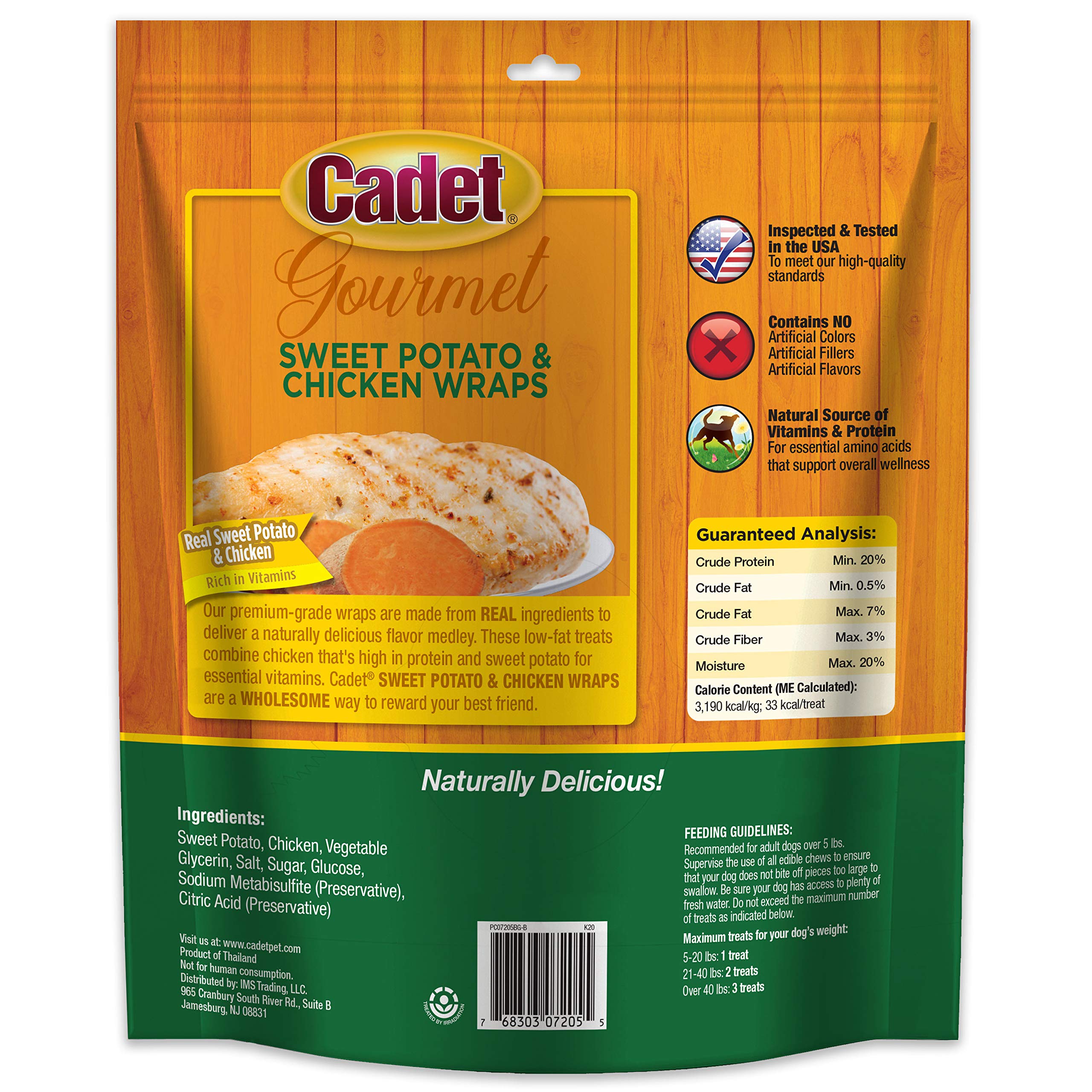 Cadet Gourmet Sweet Potato & Chicken Wraps Dog Treats - Healthy and Natural Chicken and Sweet Potato Dog Training Treats for Sma