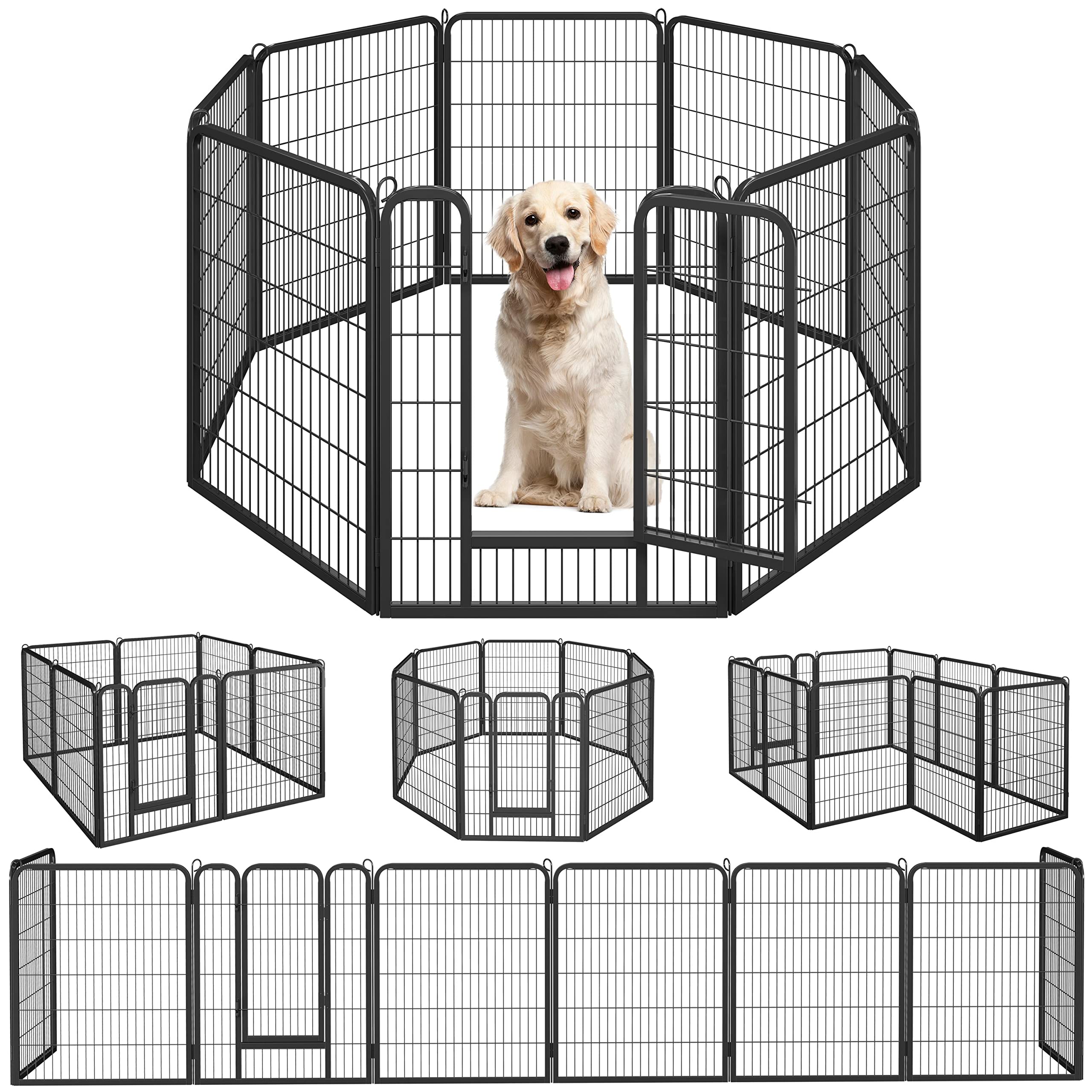 Costoffs 80 X 100 Cm Extra Large 8 Panel Dog Playpen Pet Pen For Small Animals Rabbit Duck Cat Indoor/Outdoor Black