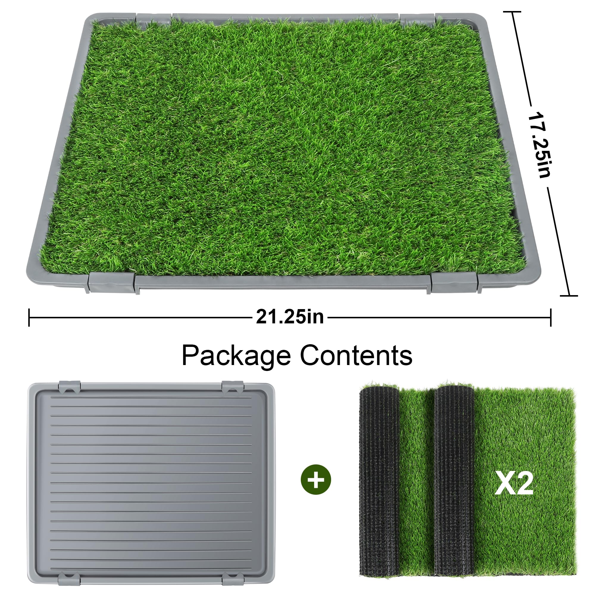 Dog Grass Pad with Tray: Reusable Training Pad with 2-Pack Replaceable Artificial Grass - Quick Absorbent Indoor Portable Dog Pa