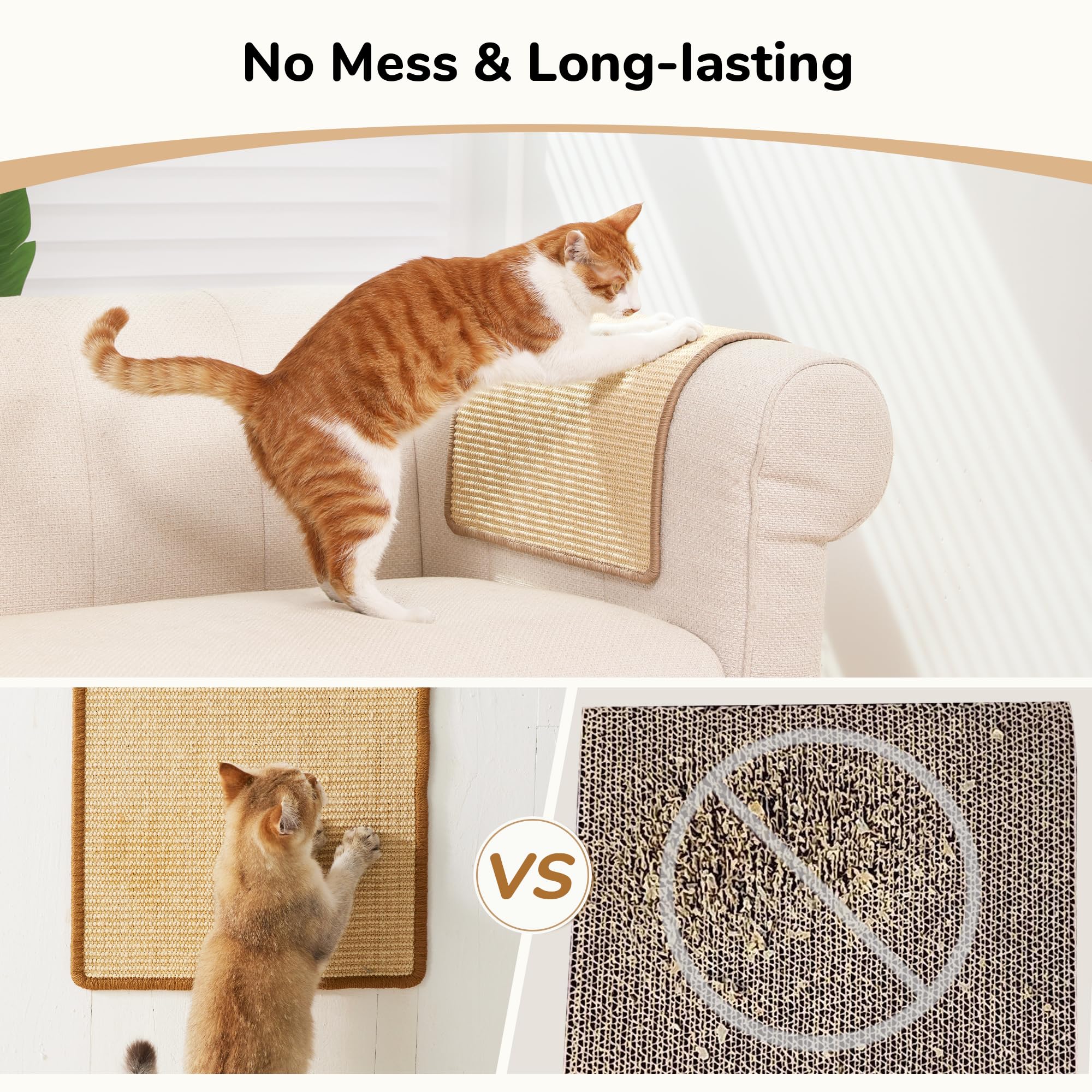 FUKUMARU 2 Packs Cat Scratching Mat, 23.6 x 15.7 Inch Natural Sisal Cat Scratch Pad Mats for Indoor Cats, Horizontal Cats Wall S