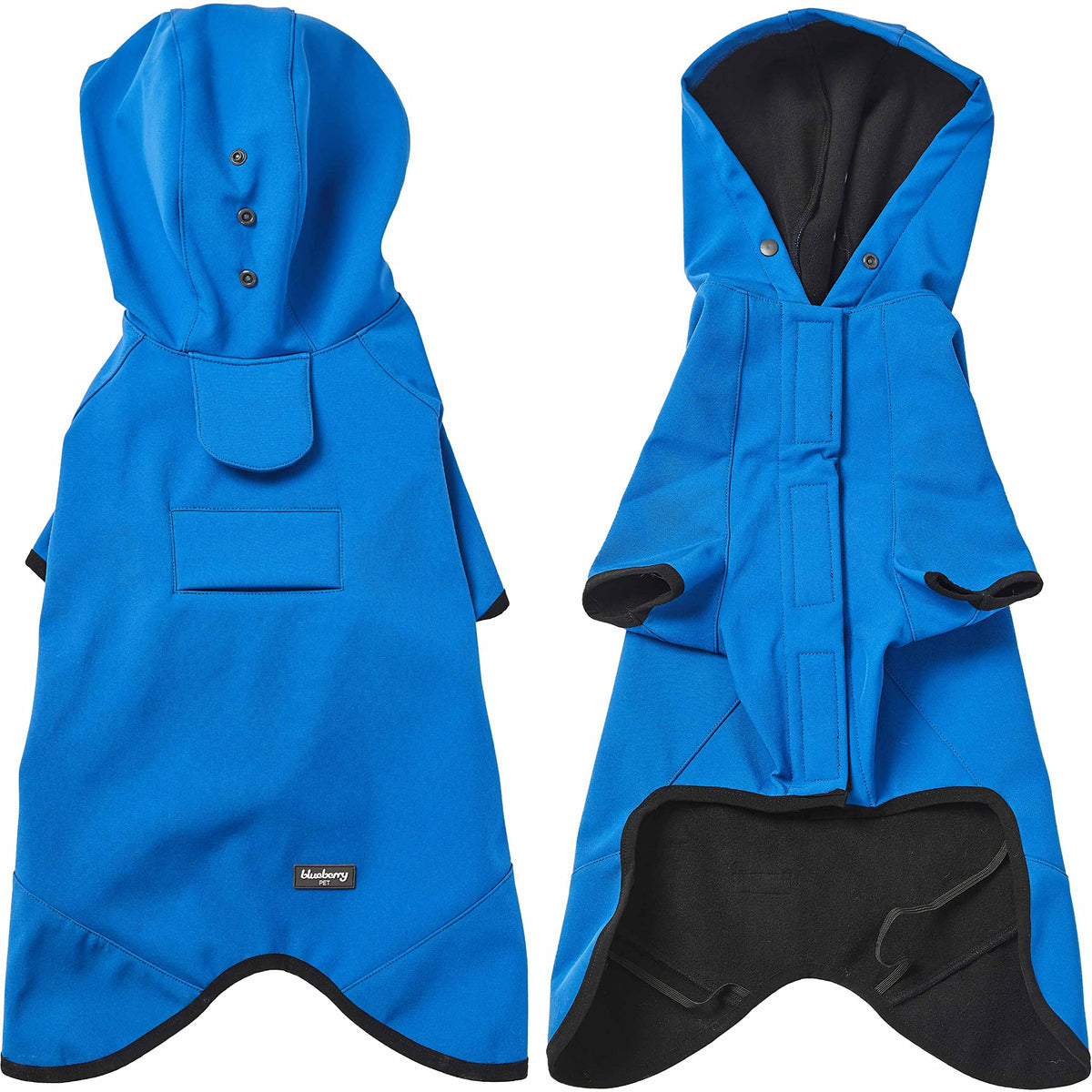 Blueberry Pet 26' Waterproof Dog Softshell Jacket, Hooded Raincoat And Windbreaker With Leash & Harness Hole, Dazzling Blue, Outdoor Rain Gear For Dogs