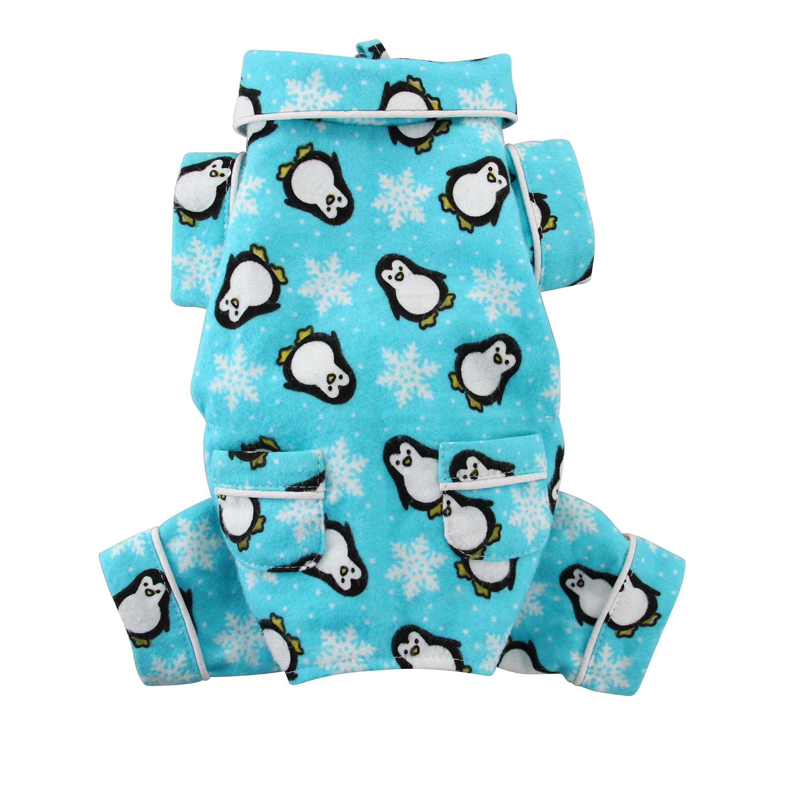 Dog/Puppy Penguins & Snowflake Flannel Pajamas/Bodysuit/Loungewear/Coverall/Jumper/Romper For Small Breeds - Turquoise (Small)