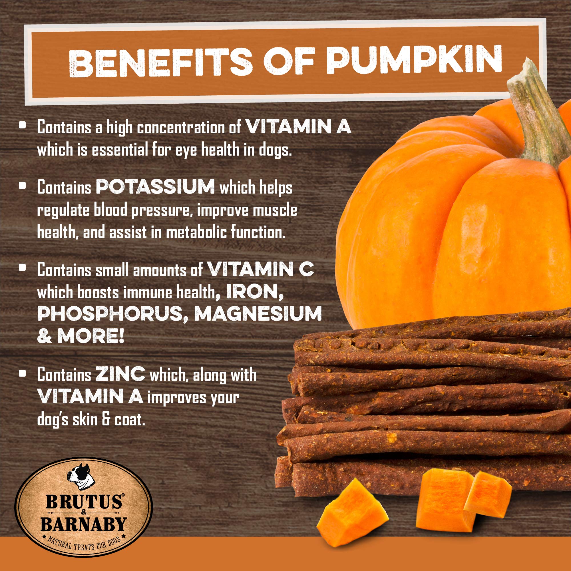 BRUTUS & BARNABY USA Sweet Potato Dog Treats - Grain Free, Pumpkin Bacon Crunchy Sticks - Great Tasting, Promotes Positive Dog G