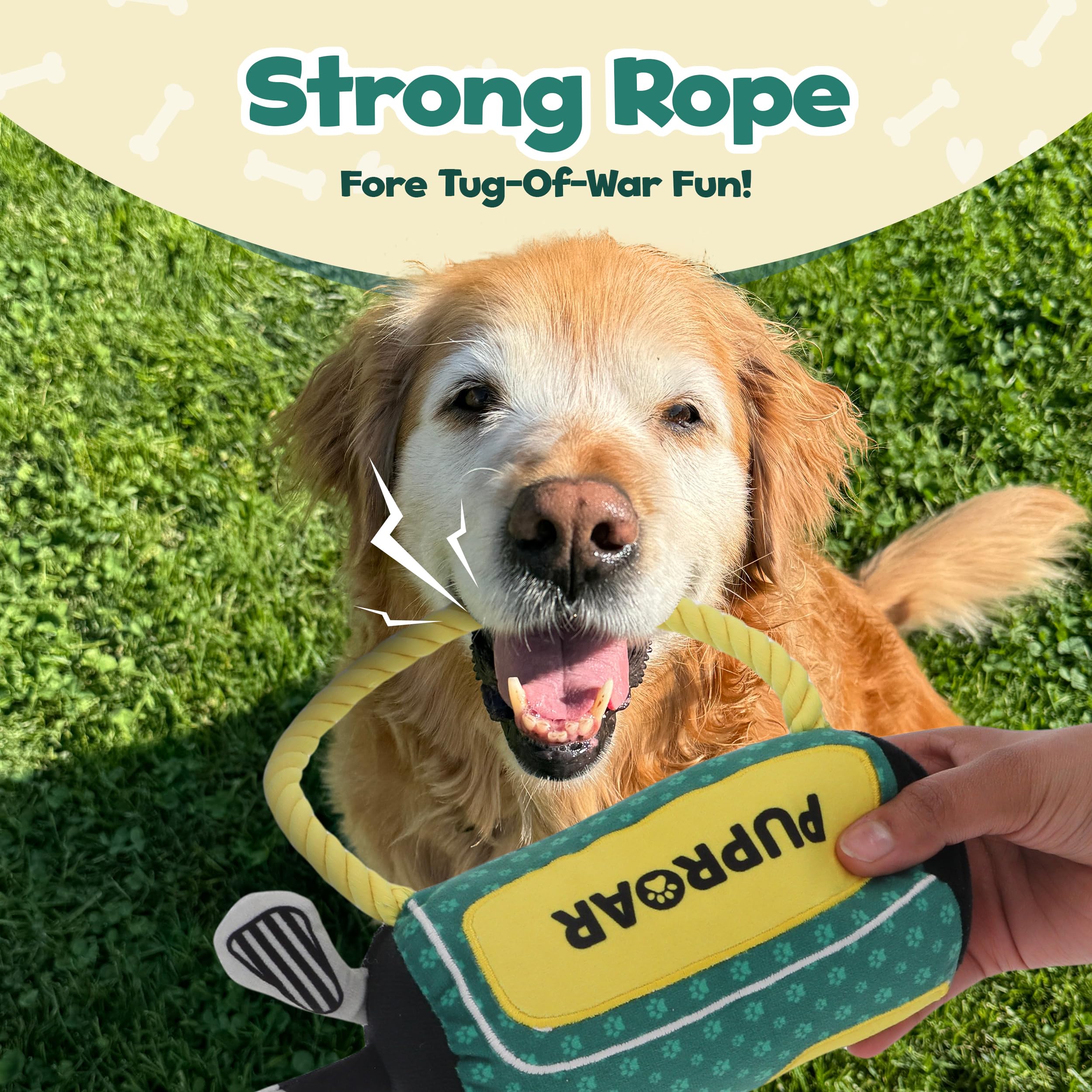 PUPROAR Golf Dog Toy - Medium Green Squeaker Rope & Crinkle - Fun Christmas & Birthday Gift for Dogs