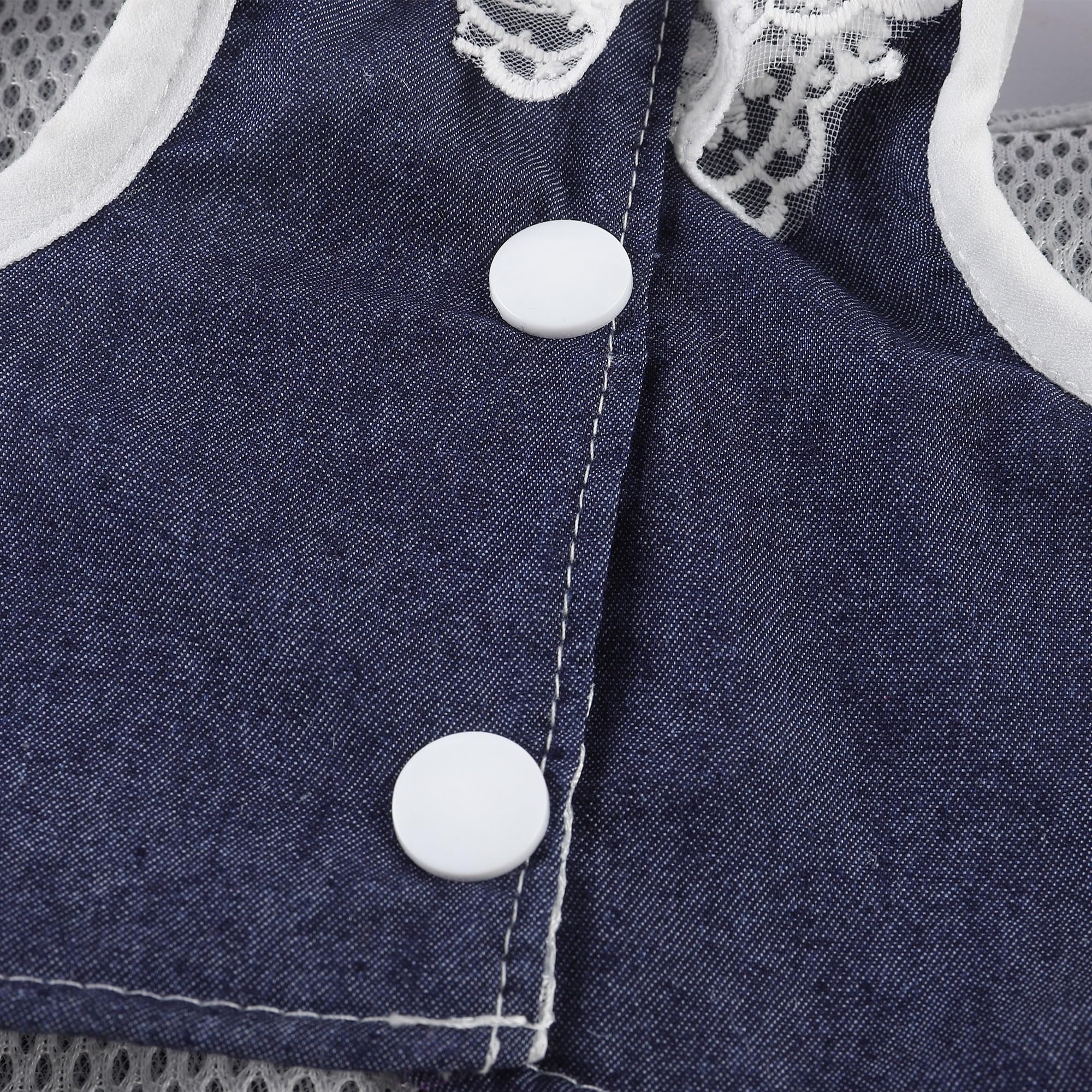 Dog Denim Dress With Leash Ring, Puppy Bowknot Lace Mesh Princess Skirt For Small Pet Fashion Clothes(Navy,Large)