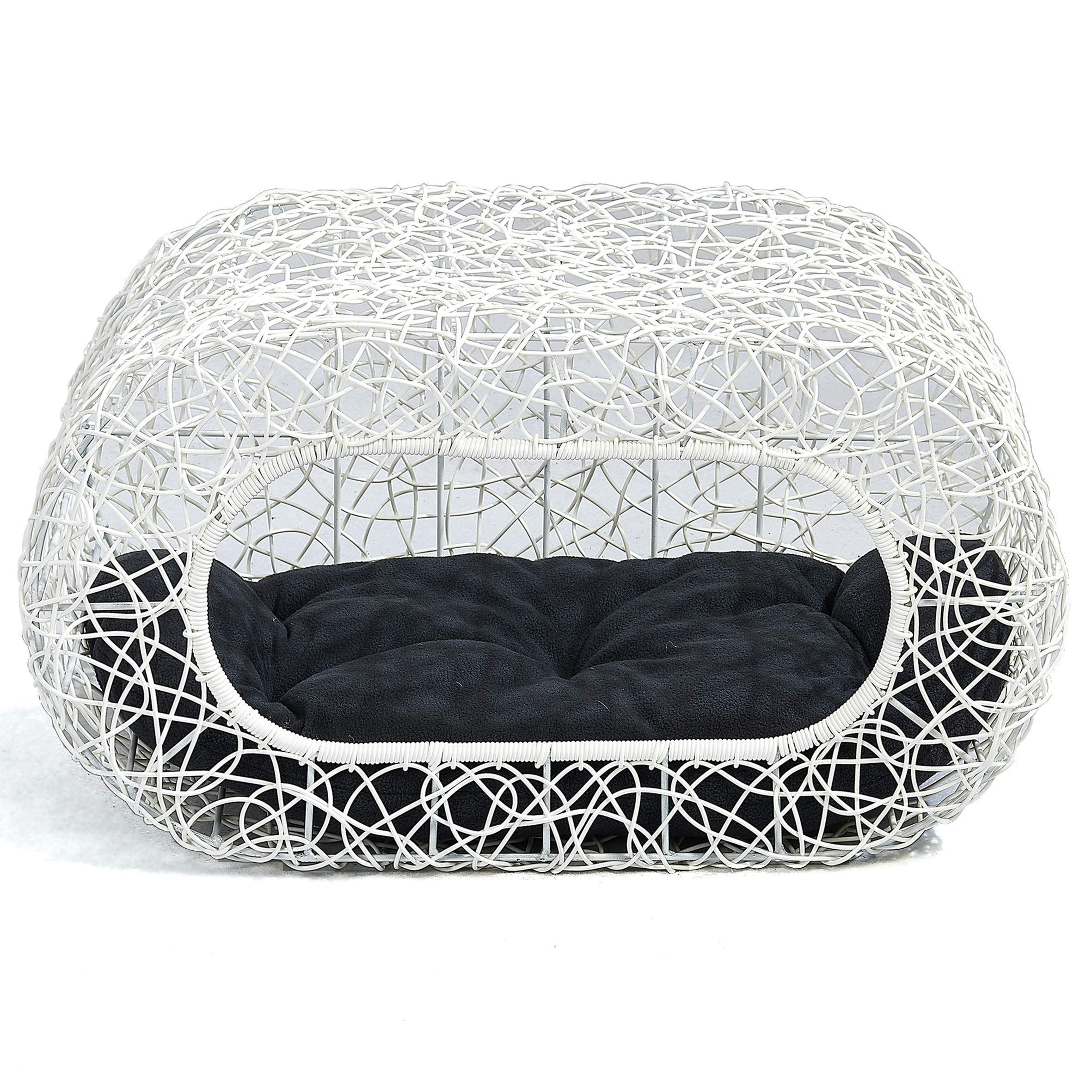 D+Garden Fun Stackable White Cat Condo For Indoor Cats - Interactive Play Rattan Modern Cat House For Indoor Cats Kitty, Pet Fri