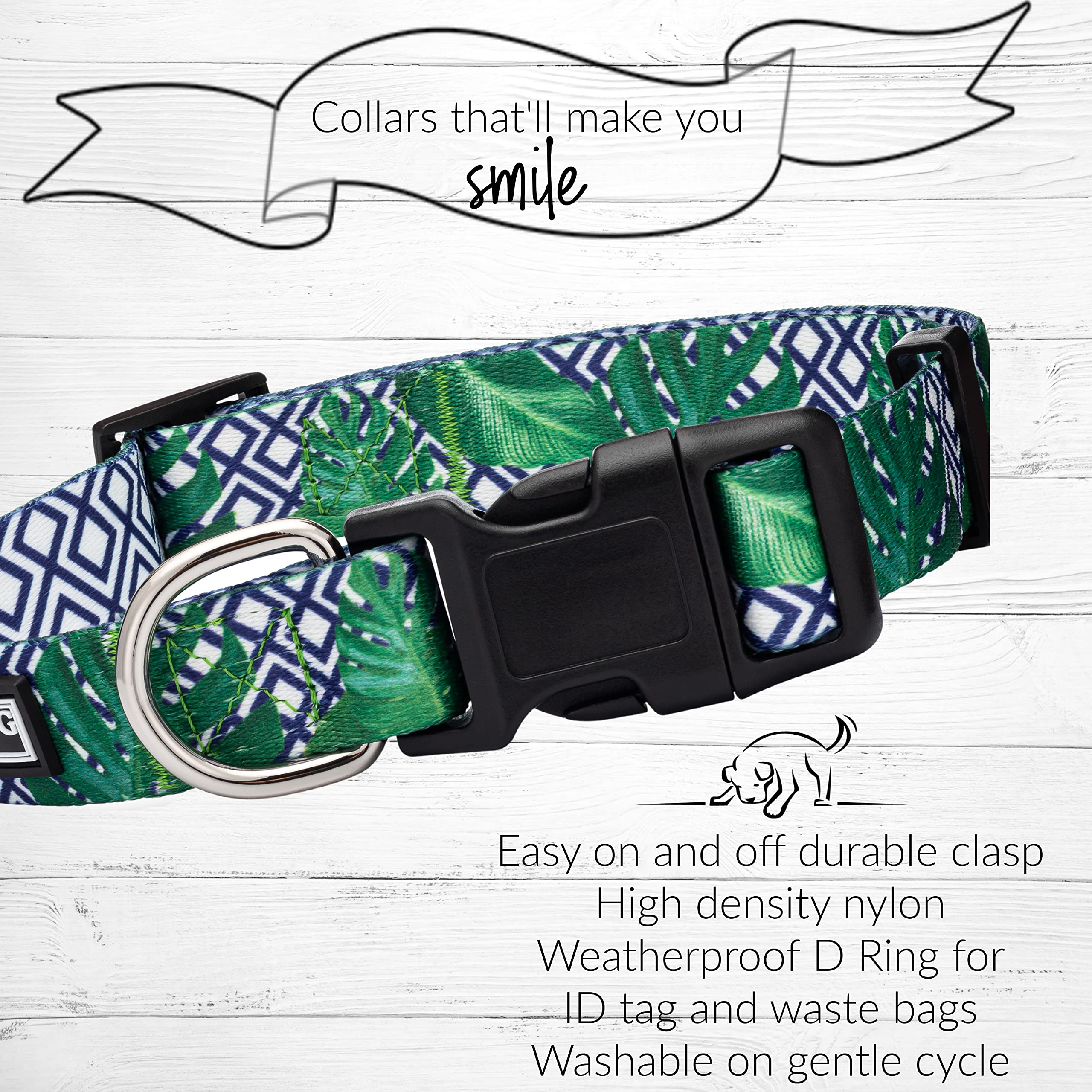 Lucky Love Dog Collar, Beautiful & Vivid Pattern Small Boy Dog Collars, Easy On & Off Clasp Accessory (Blue Laguna, S)