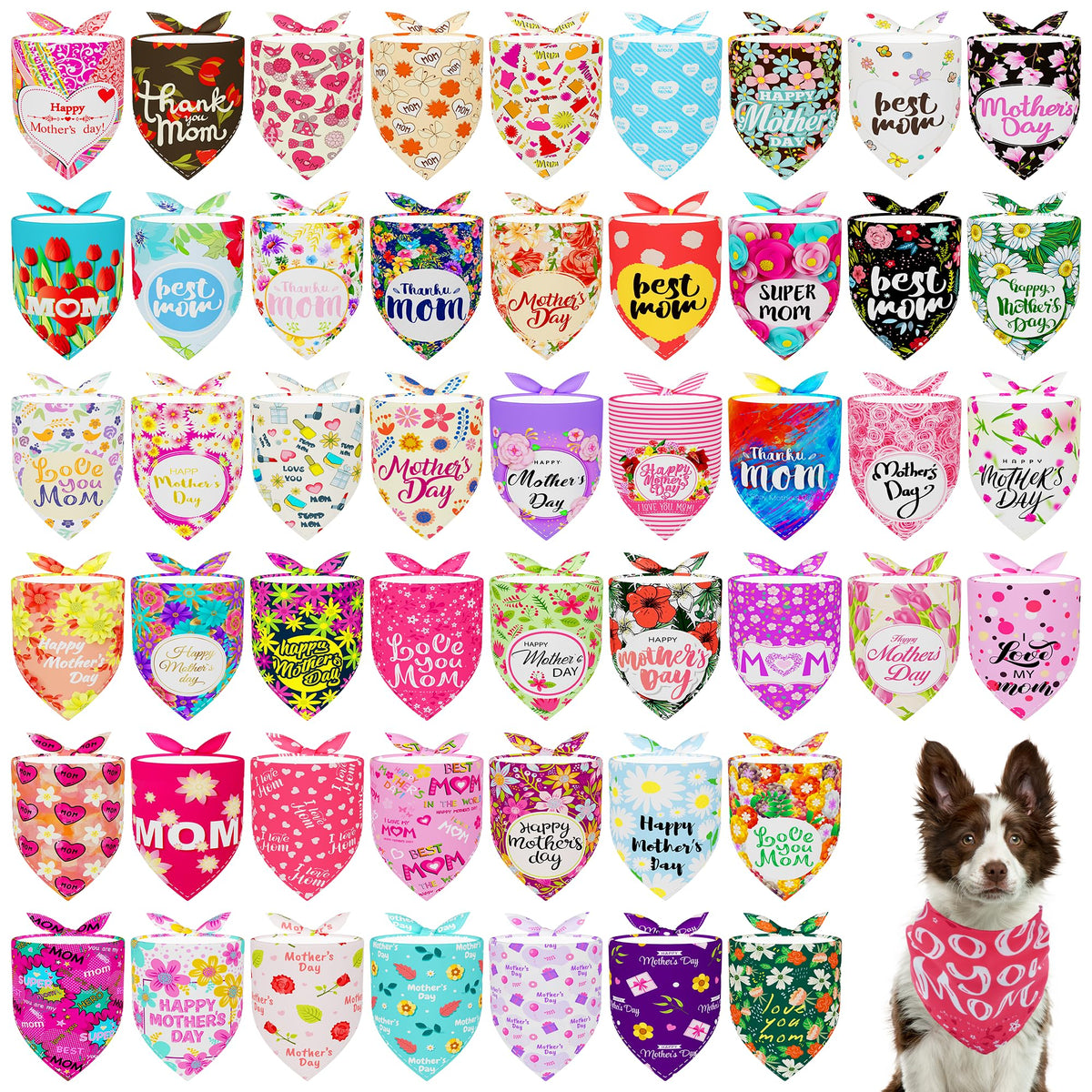 Jpgdn 50Pcs Mothers Day Dog Bandanas For Large Extra Large Xl Xxl Triangle Bibs Head Scarves For Boys Girls Grooming Accessories