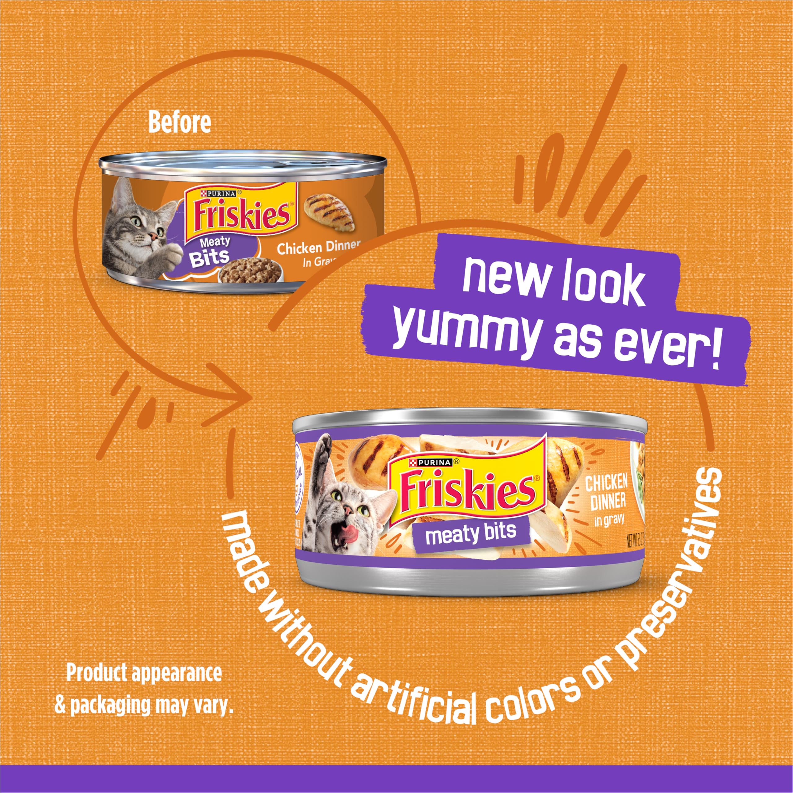 Friskies Wet Cat Food, Meaty Bits Chicken Dinner in Gravy, 5.5 oz Cans, Pack of 24