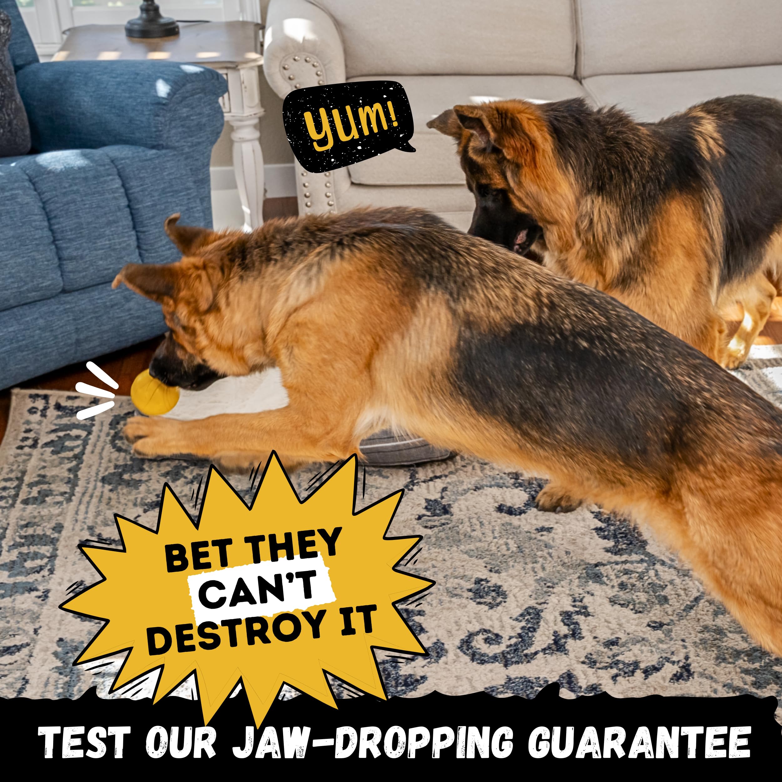 Woofbite Indestructible Dog Ball - Lifetime Replacement - Medium & Large Breed - Ultra Durable For Aggressive Chewers - Natural