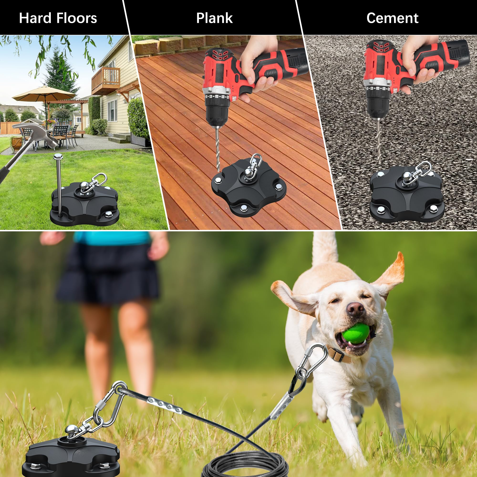 Dog Tie Out Cable And Stake For Camping,360Swivel Dog Run- No Tangle,With 30Ft Heavy Duty Cable,Rust Proof Runner Can Hold Up To