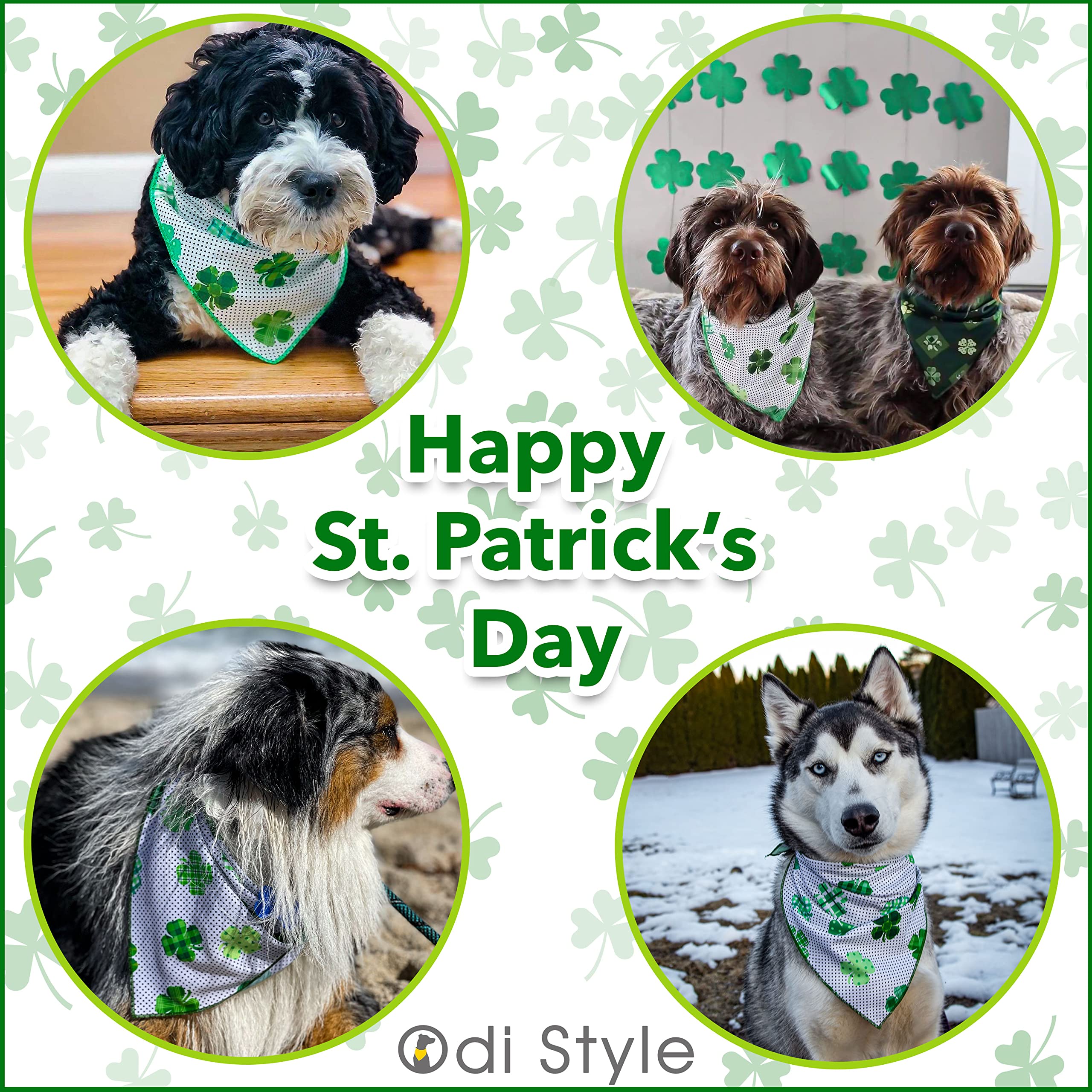 Odi Style St. Patrick'S Day Bandana For Dogs - 2 Pack Saint Patrick Day Dog Handkerchief With Shamrock Prints, Lucky Dog Bandanas For Small, Medium, Large Dogs, Puppy Accessories, Green Scarfs