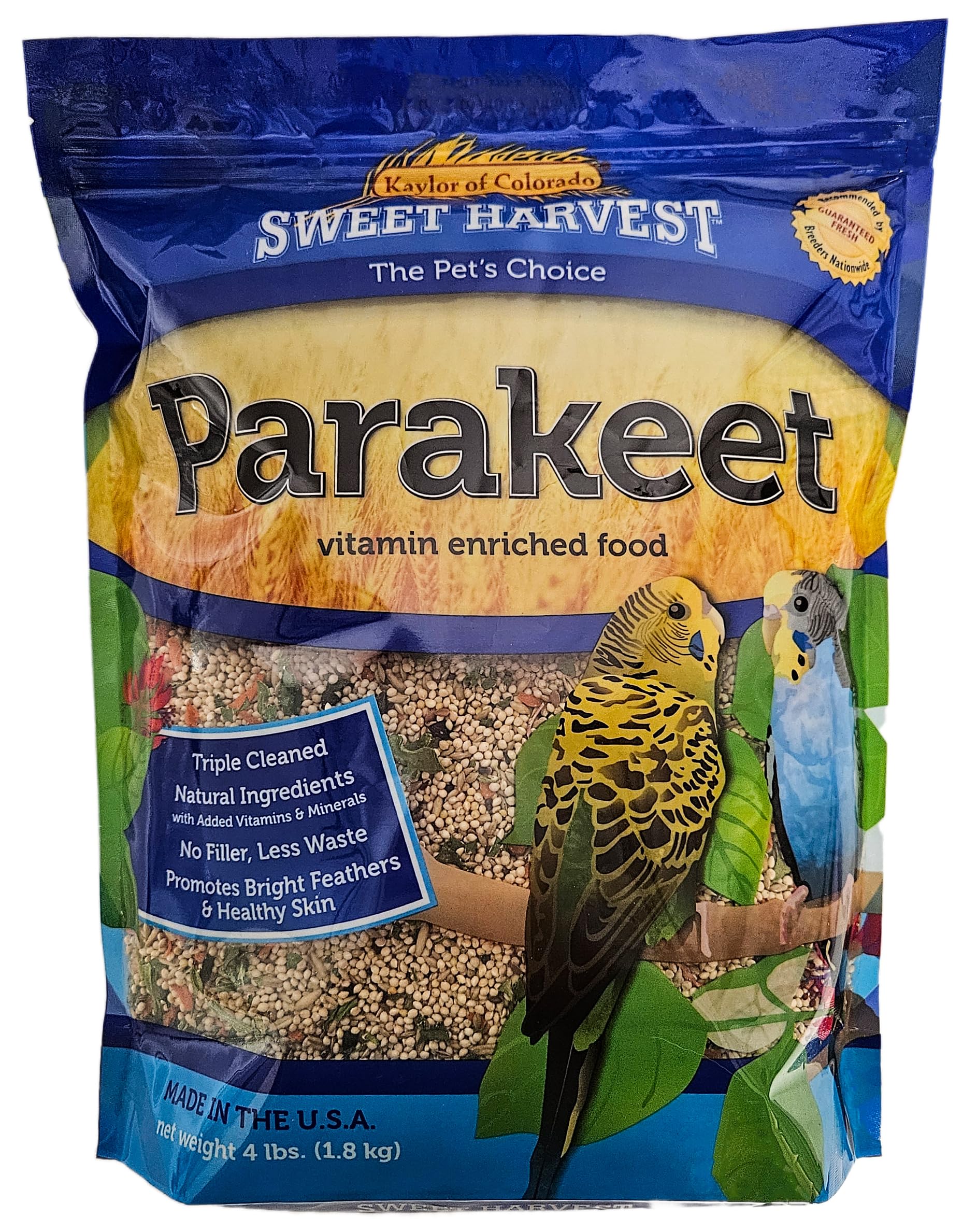 Sweet Harvest Parakeet Bird Food, 4 lbs Bag - Seed Mix for Parakeets Budgerigars Budgies