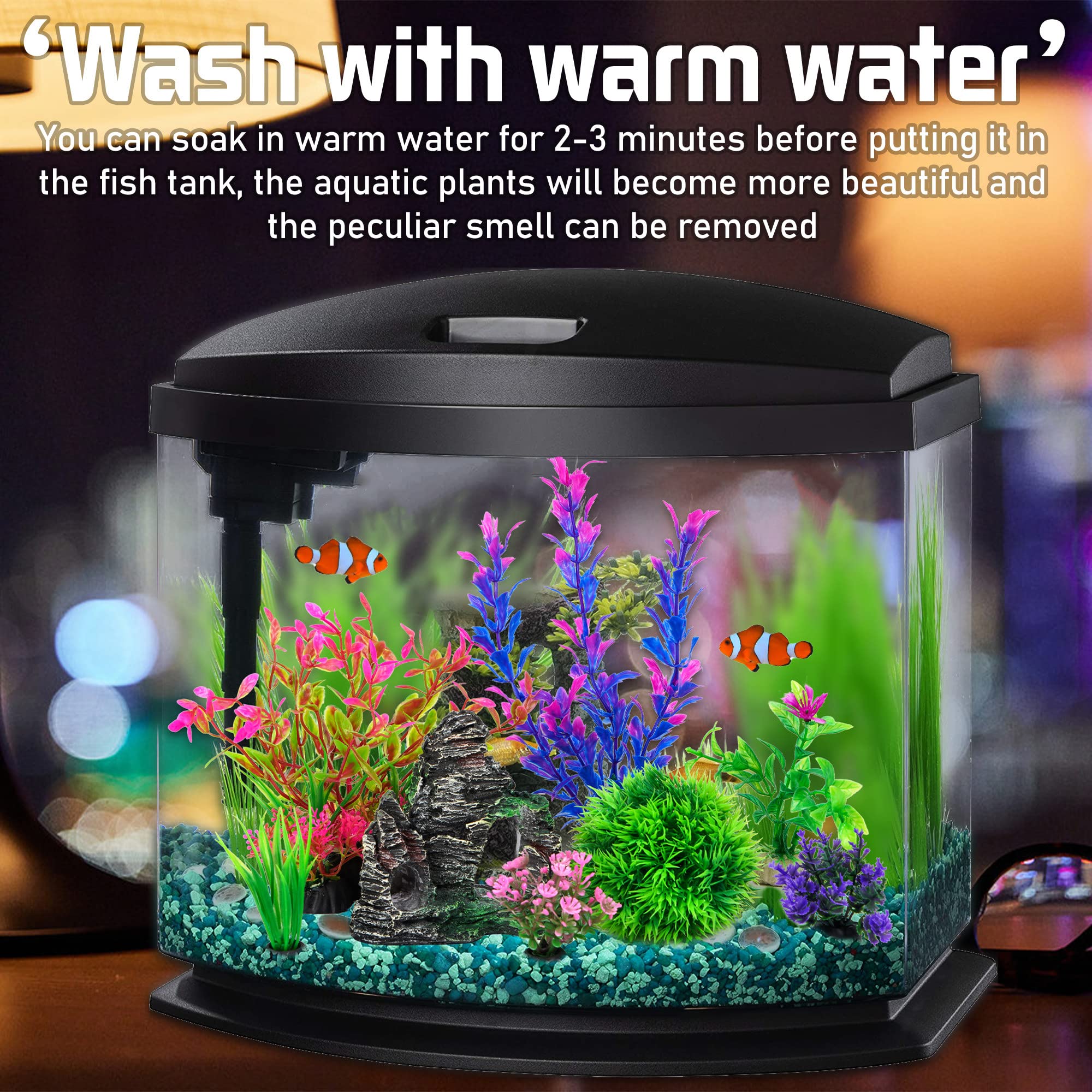 Ameliade Aquarium Artificial Plastic Plants Decorations And Rock Cave Decor Set Goldfish Betta Fish Tank Accessories Small Large Fish Bowl Ornaments