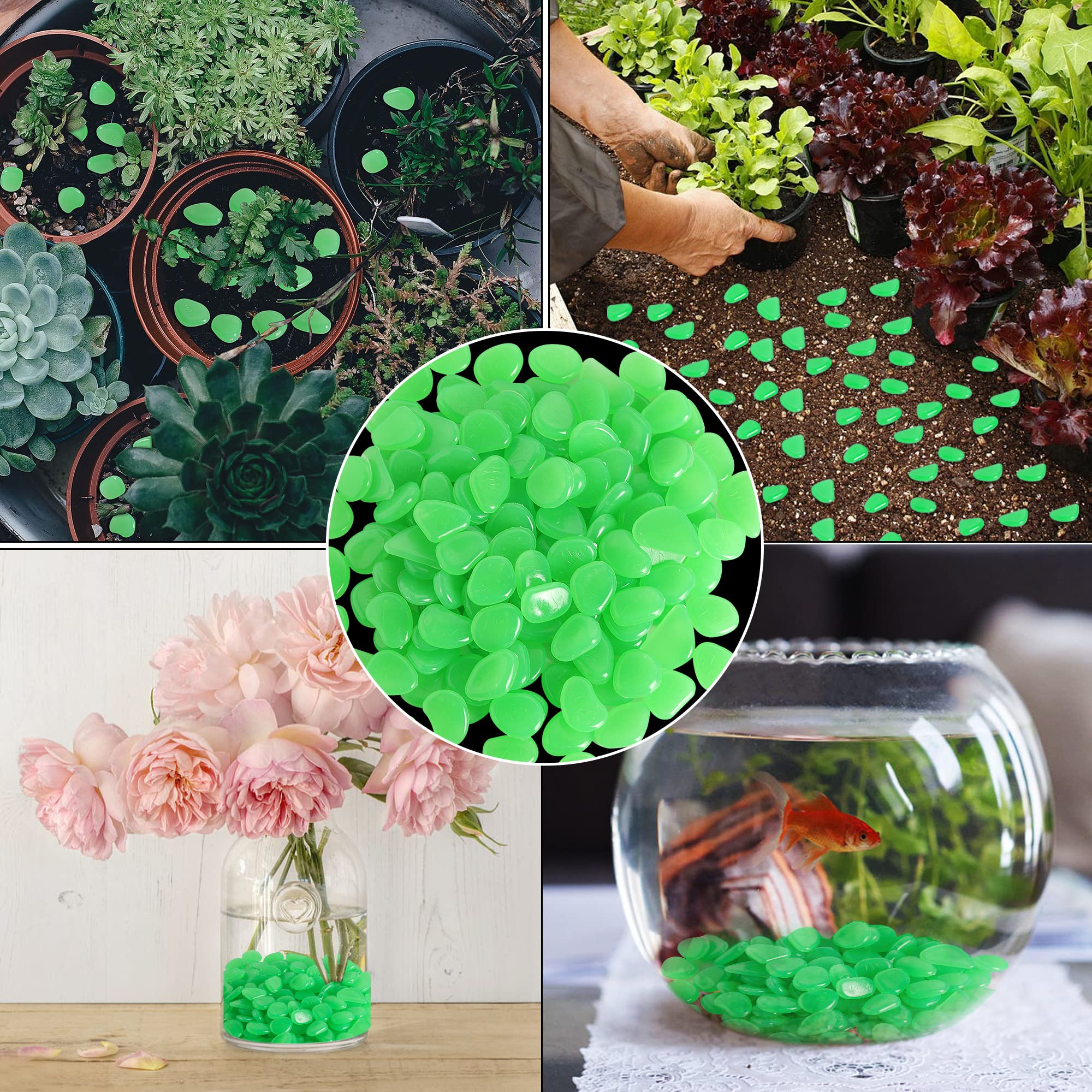 Osopola 150 Pcs Luminous Stones - Green Glow Rocks Decorations Diy Decorative Pebbles For Aquarium Fish Tank Sidewalk Garden Pat