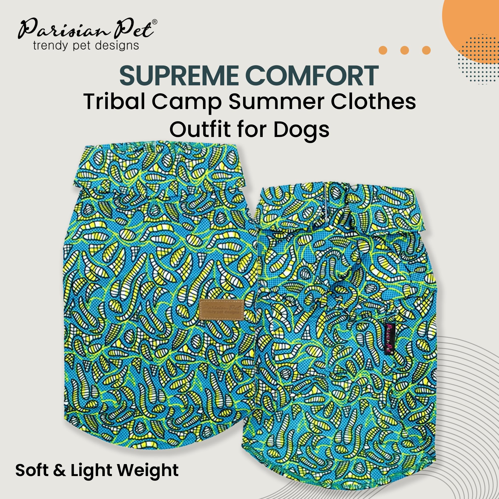 Parisian Pet Stylish Dog Shirt - Tribal Camp Beach Outfit - 100% Cotton Dog Summer Clothes - Breathable And Cool Pet Clothing -