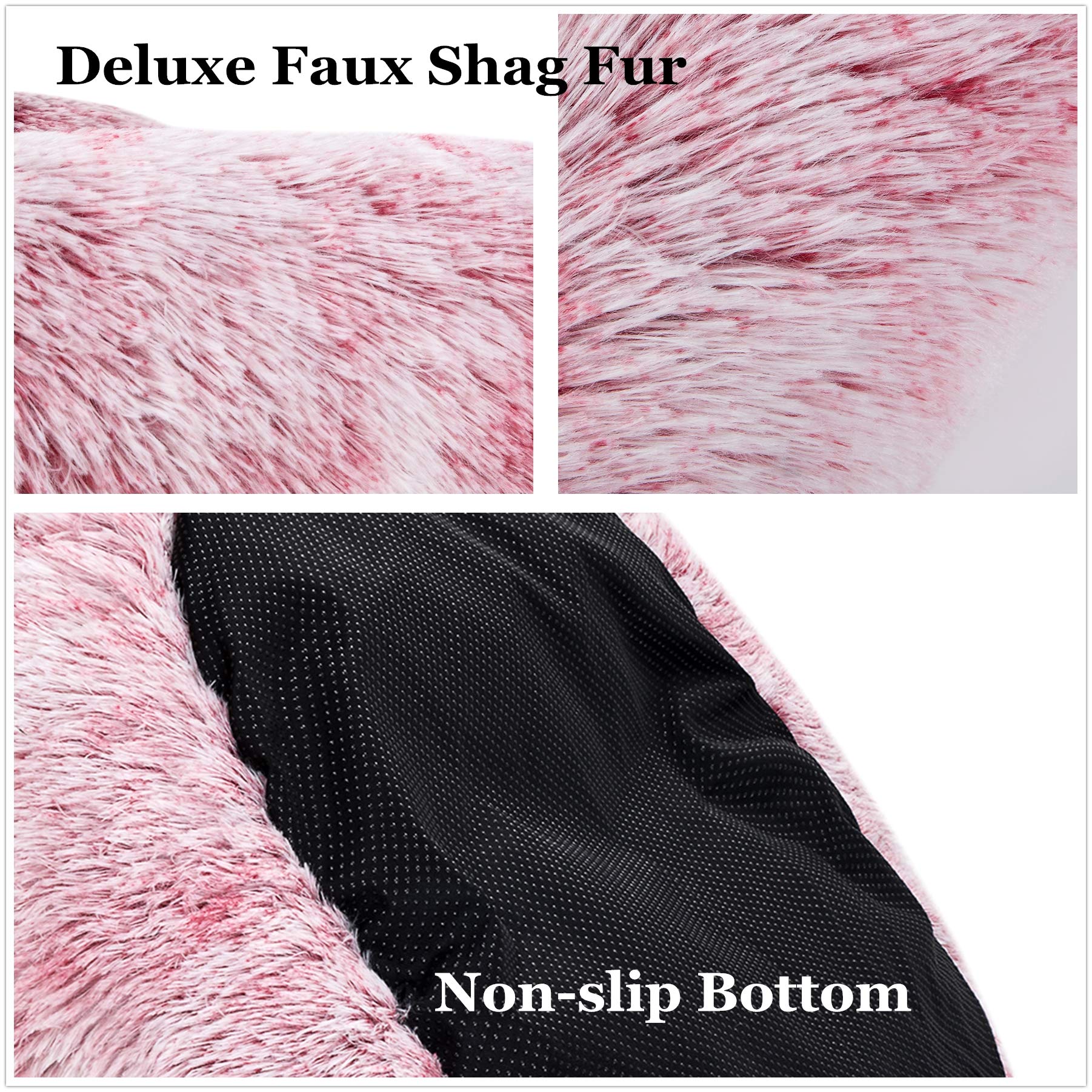 Coohom Oval Calming Donut Cuddler Dog Bed,Shag Faux Fur Cat Bed Washable Round Pillow Pet Bed(30''/36''/43'') For Small Medium D