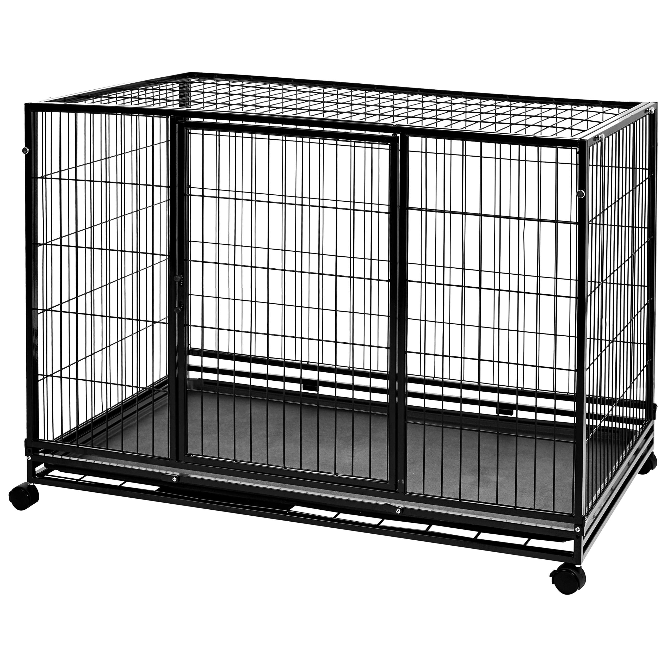 Amazon Basics - Portable Heavy Duty Stackable Dog Pet Kennel With Tray, Black, 48.2''L X 37.8''W X 42.5''H