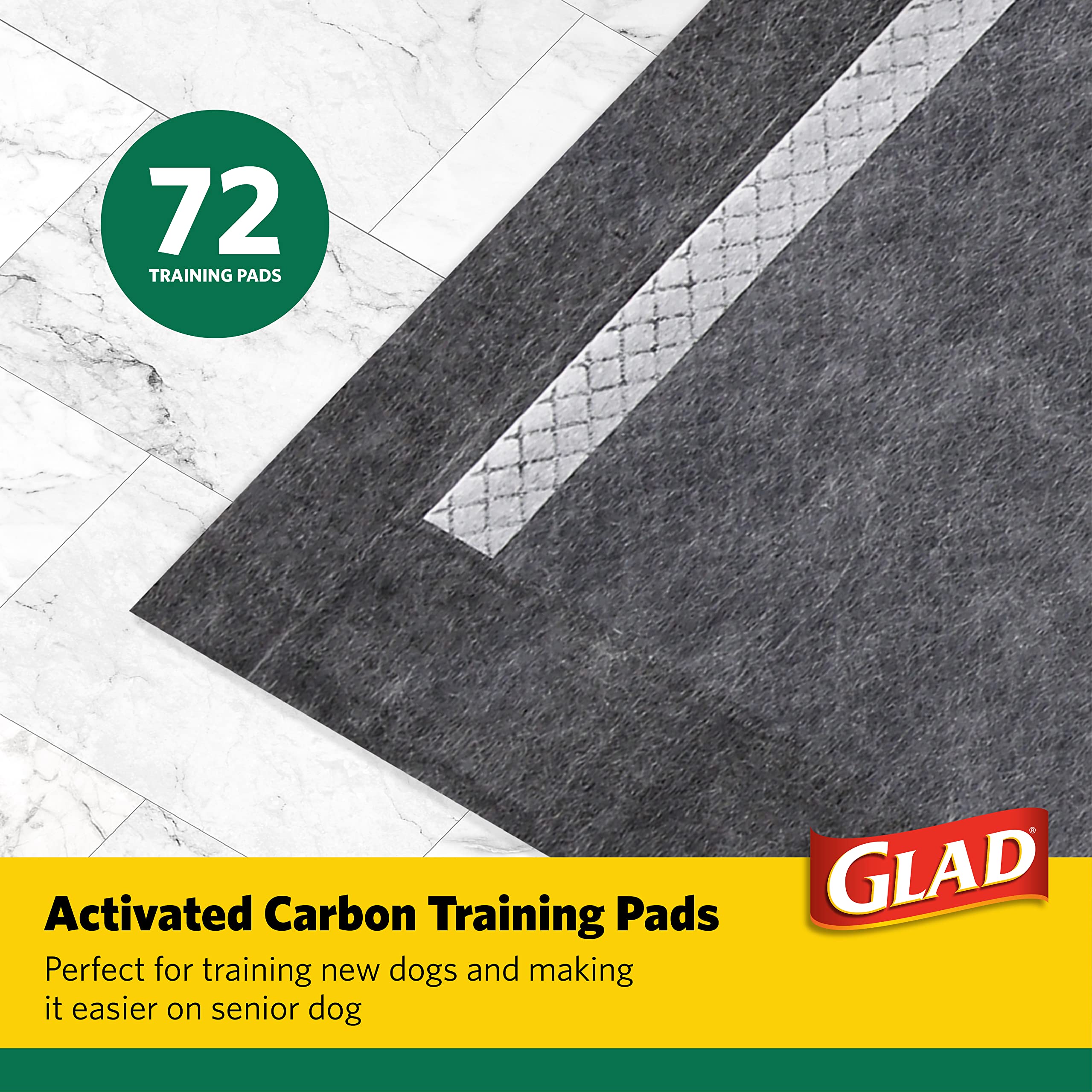 Glad Activated Carbon Puppy Training Pads, Super Absorbent & Leak Proof, 72 Count, Giant Size, Ideal for Dogs