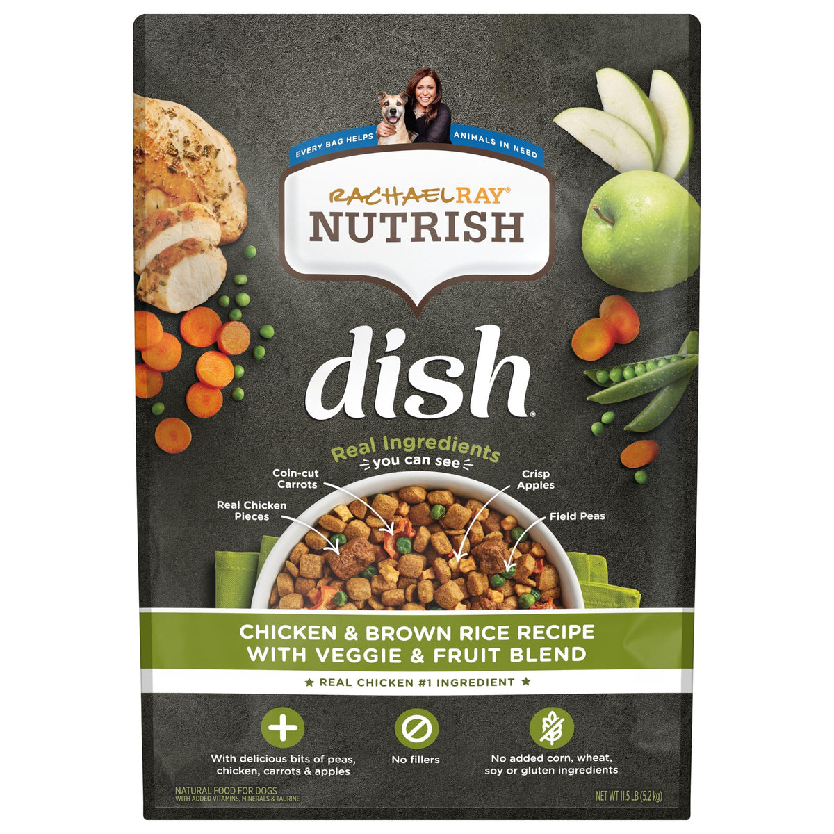 Rachael Ray Nutrish Dish Premium Dry Dog Food, Chicken & Brown Rice Recipe With Veggies & Fruit, 11.5 Pounds