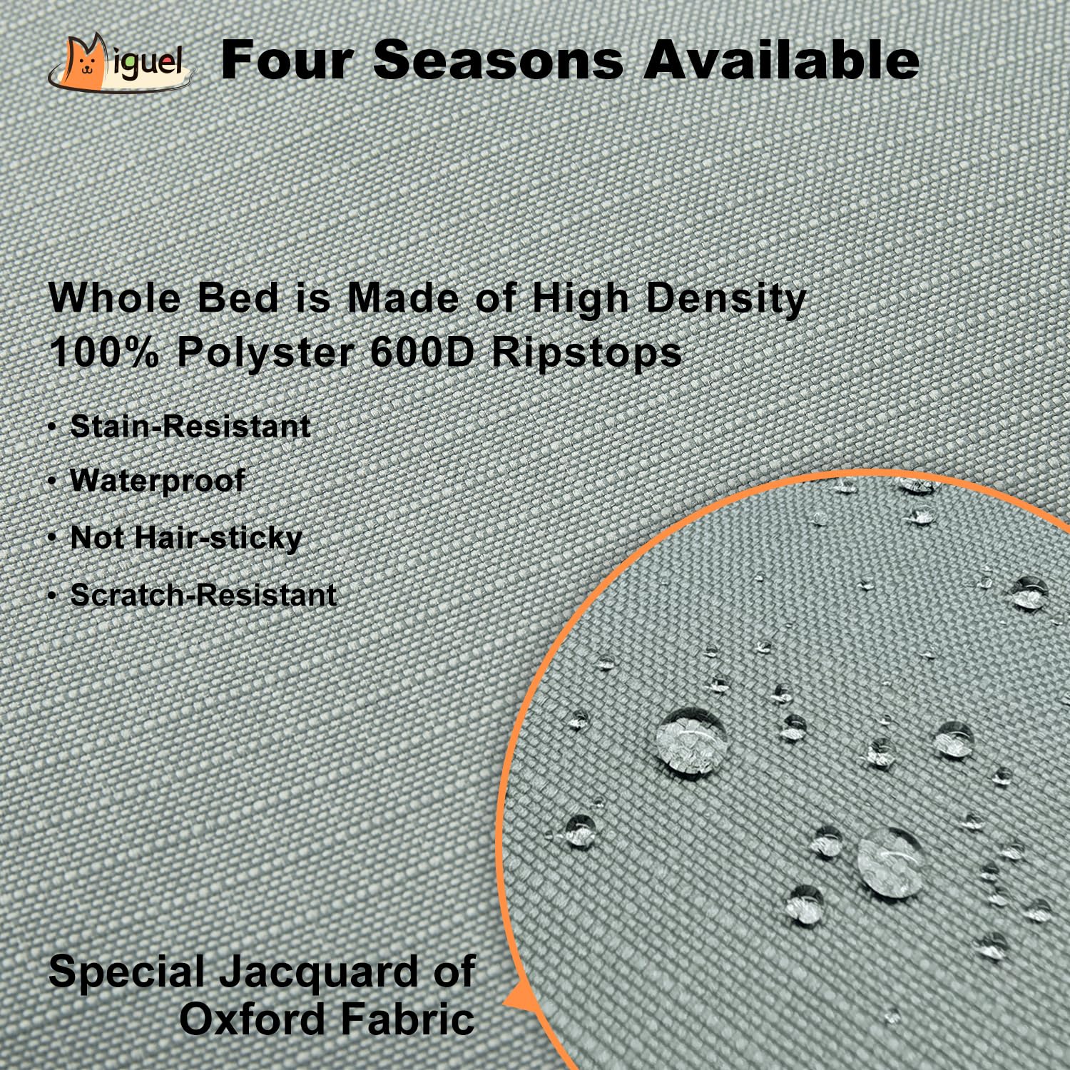 Miguel Outdoor Waterproof Dog Bed For Metal Dog Crates Water-Resistant Ripstop Oxford All Weather Pet Mat Durable Easy Wipe Clean Travel Indoor Outdoor Puppy Bed(42Inch Dog Crate,Gray)