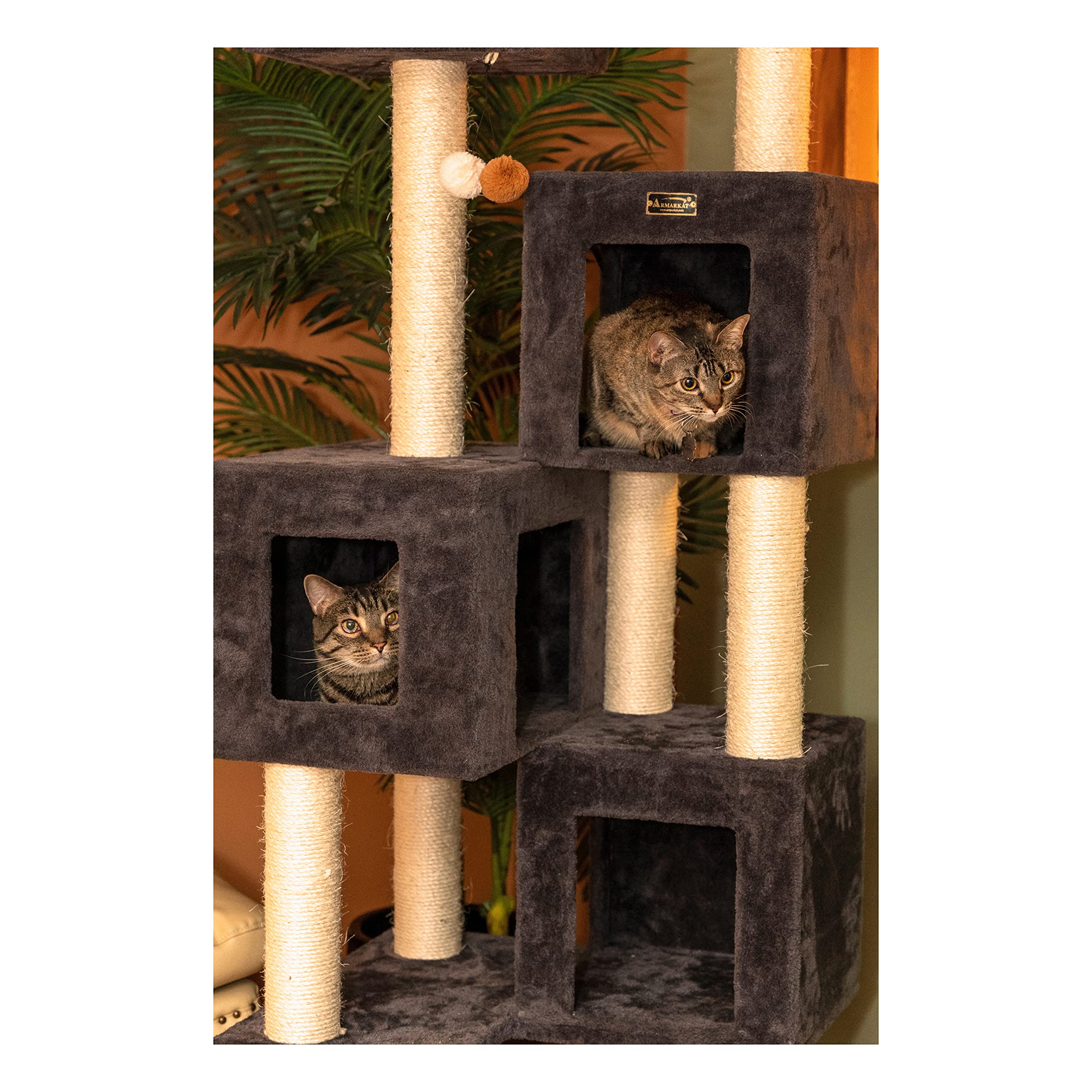 Armarkat Real Wood Griant Cat Tower with Condos for Multiple Cats A8104, Dark Gray