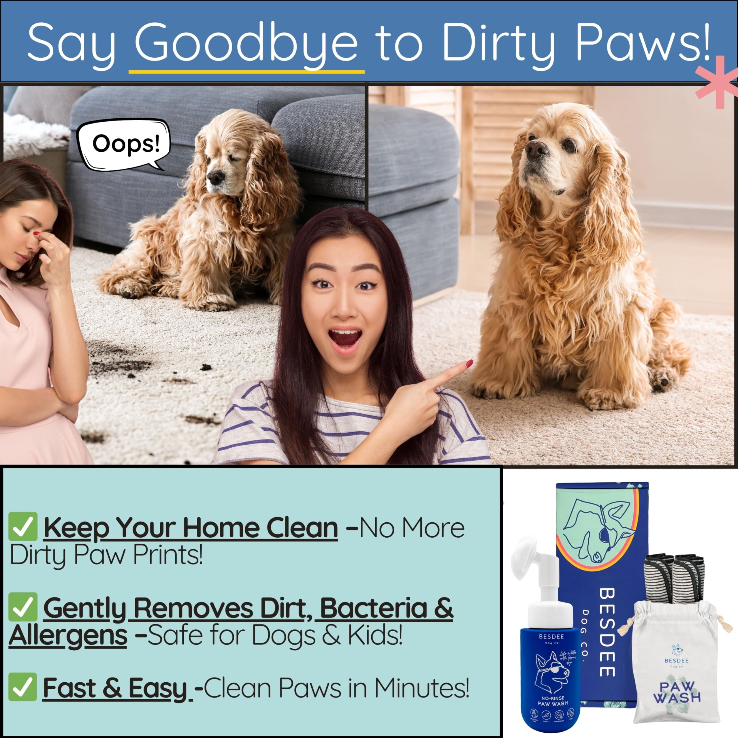 Dog Paw Cleaner | No Rinse Paw Cleaner For Dogs | Bottle With Scrubber Top And 1 Foaming Cleanser Tablet | 1 Tablet = 50+ Washes
