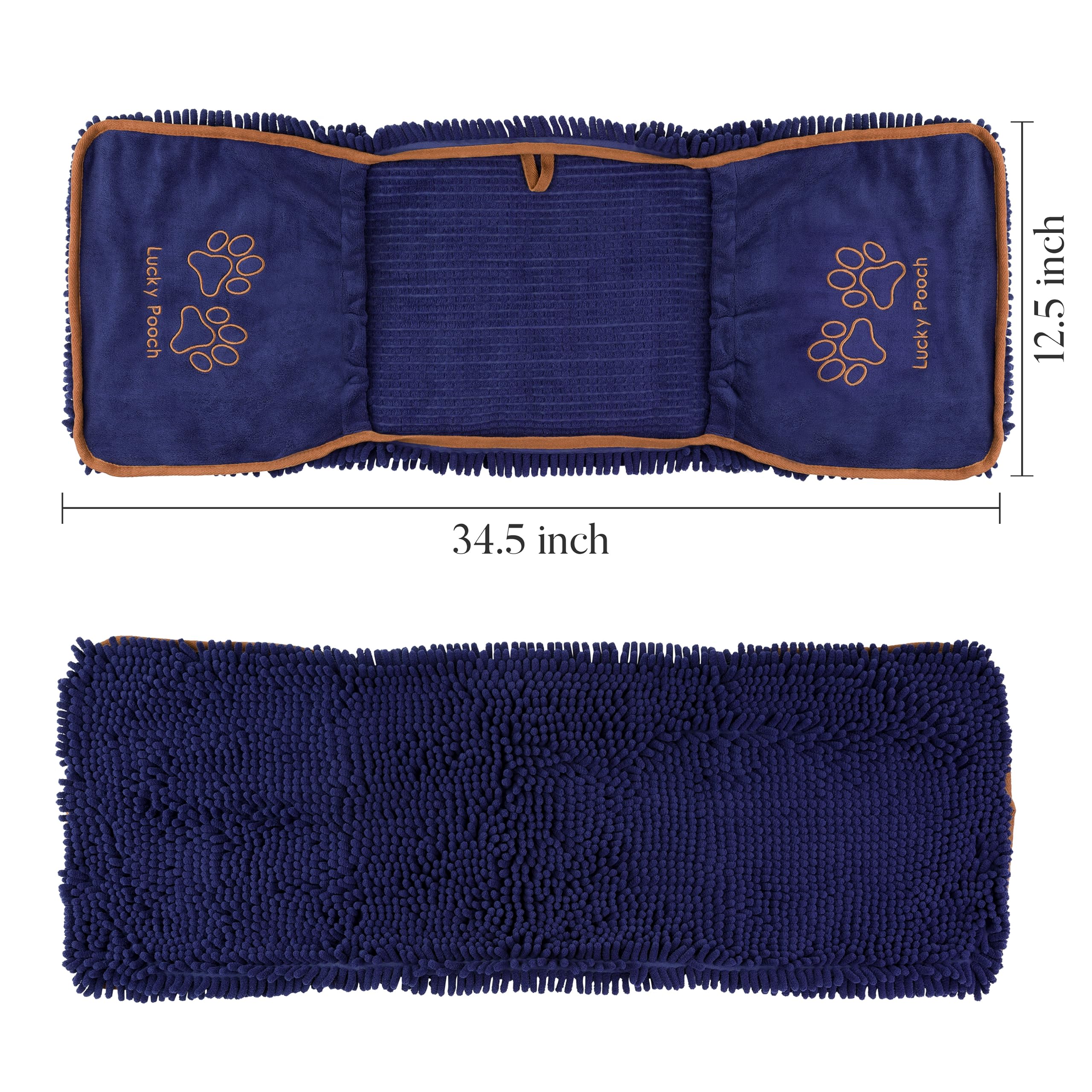 Lucky Pooch Super Absorbent Shammy Dog Towel - Luxuriously Soft Hand Pockets - 34.5x12.5 - Quick Drying Microfiber Dog Bath Towe