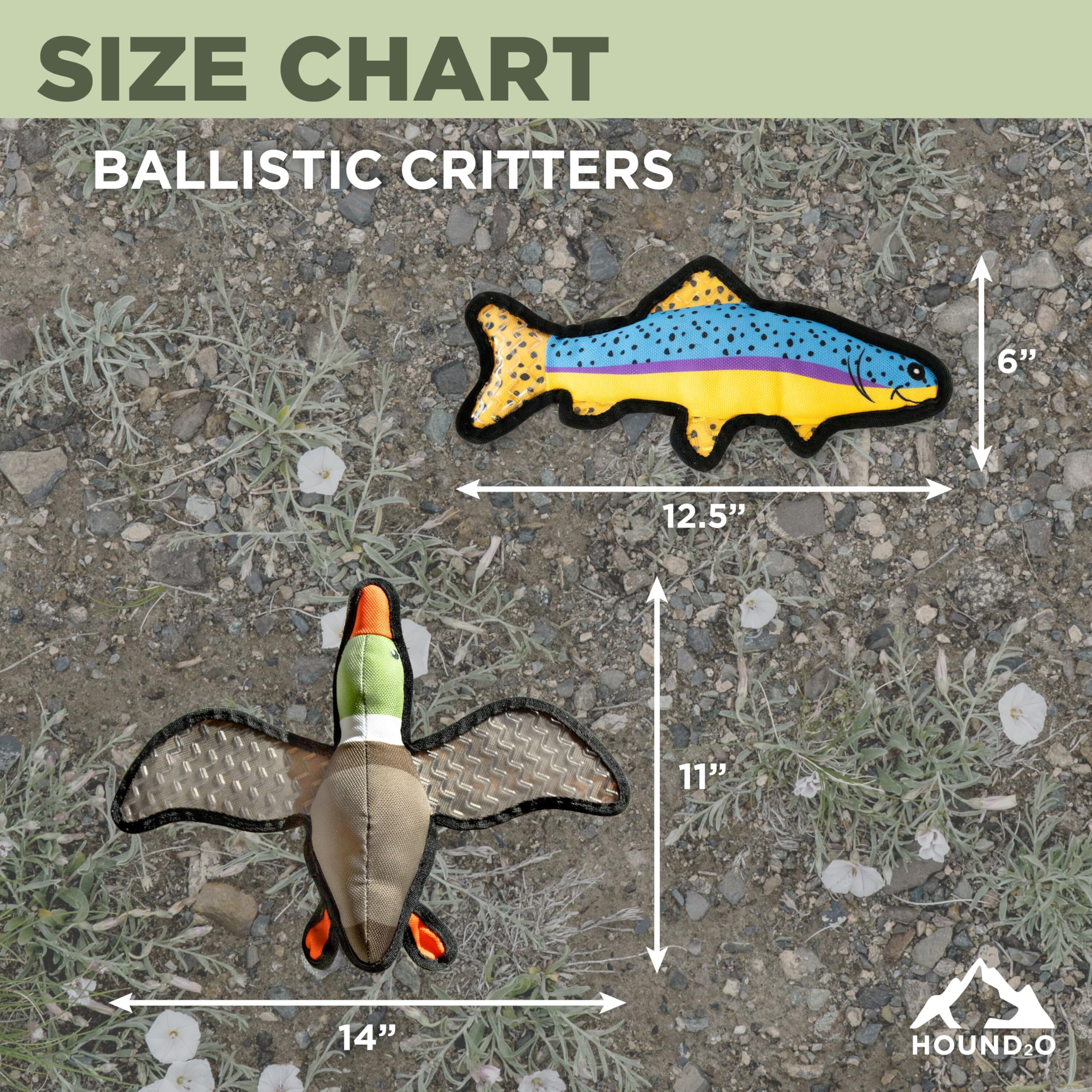 Hound2O Plush Outdoor Toys For Dogs | Large Stuffed Animal Duck & Stuffed Trout 2-Pack | Value Set Fishing & Hunting Themed Dura