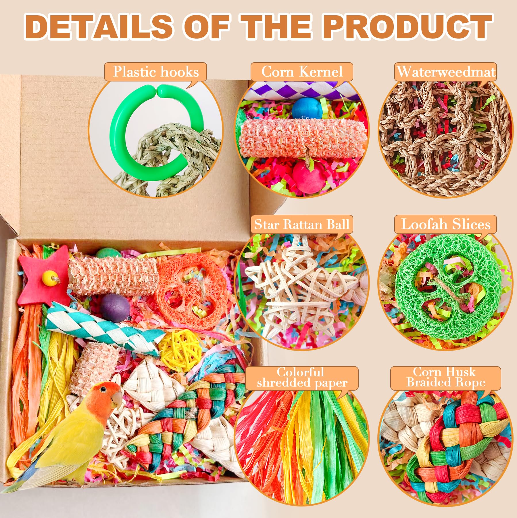 Cockatiel Toys, Tyotrbs Bird Toys For Parakeets, Bird Toys Budgie Shredder Hanging Set Cockatiel Foraging Toys Parrot Climbing W