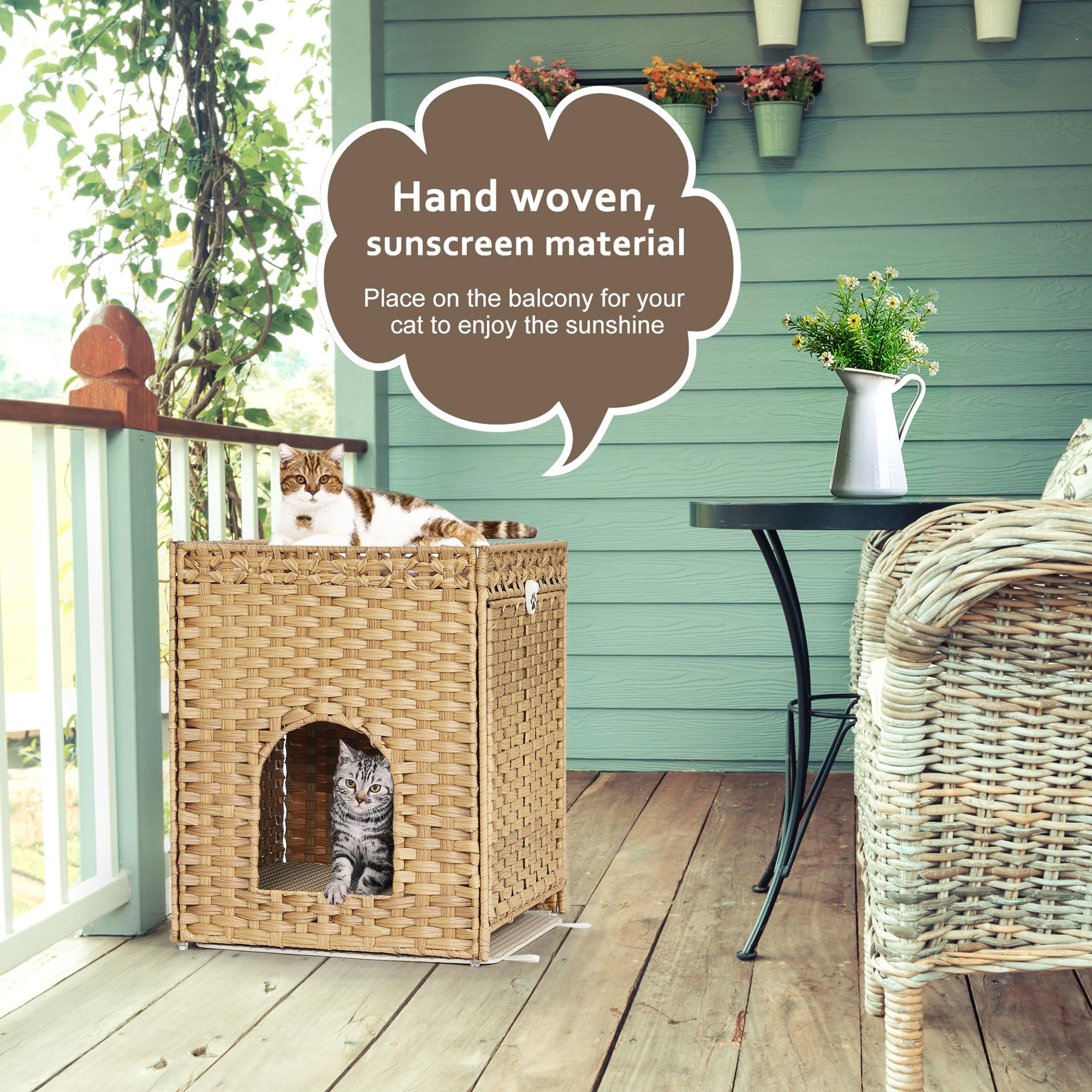Cat Litter Box Enclosure With Soft Litter Mat; Hidden Cat Washroom Furniture With Door; Handwoven Rattan Cat House; Pet Crate Fo