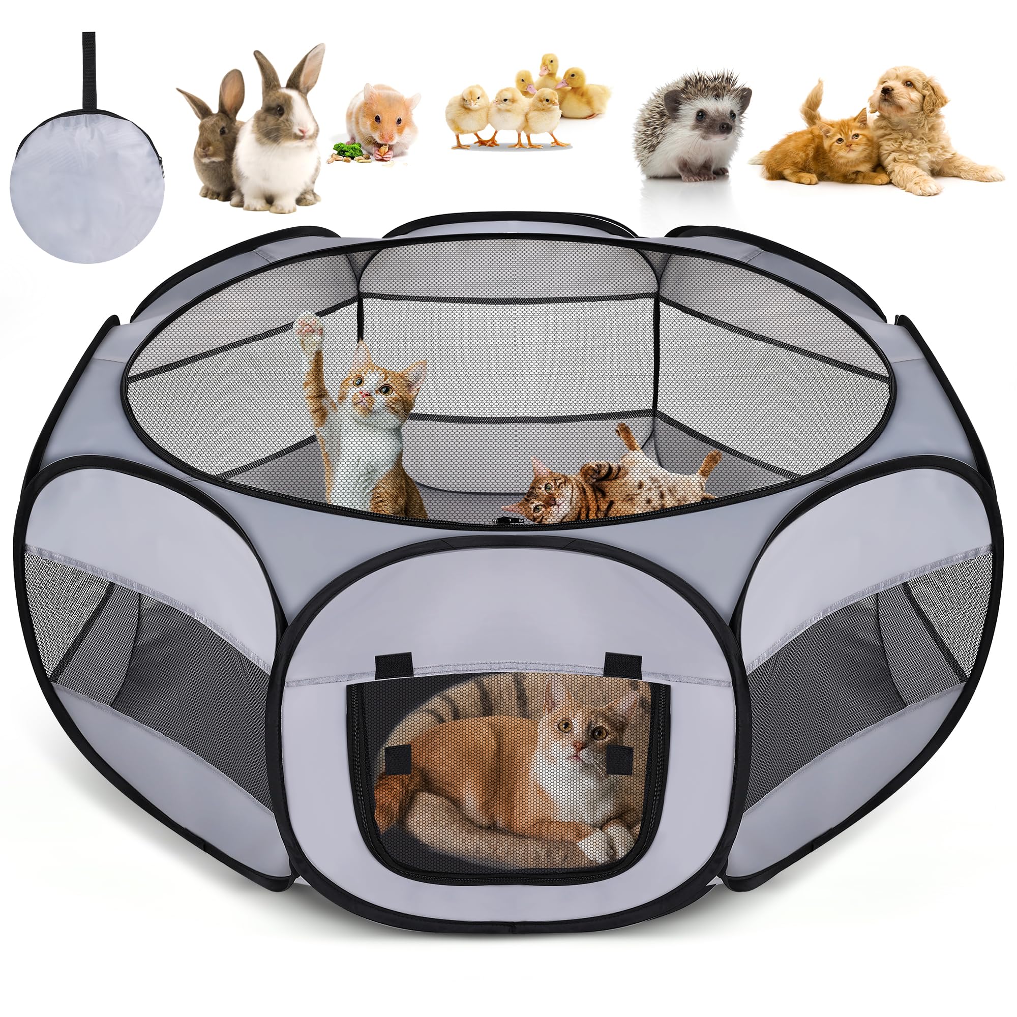 Soft Breathable Small Animal Playpen With Zipper Cover - Portable Rabbit/Bunny Pen & Chick Brooder Box, Lightweight Enclosure Fo